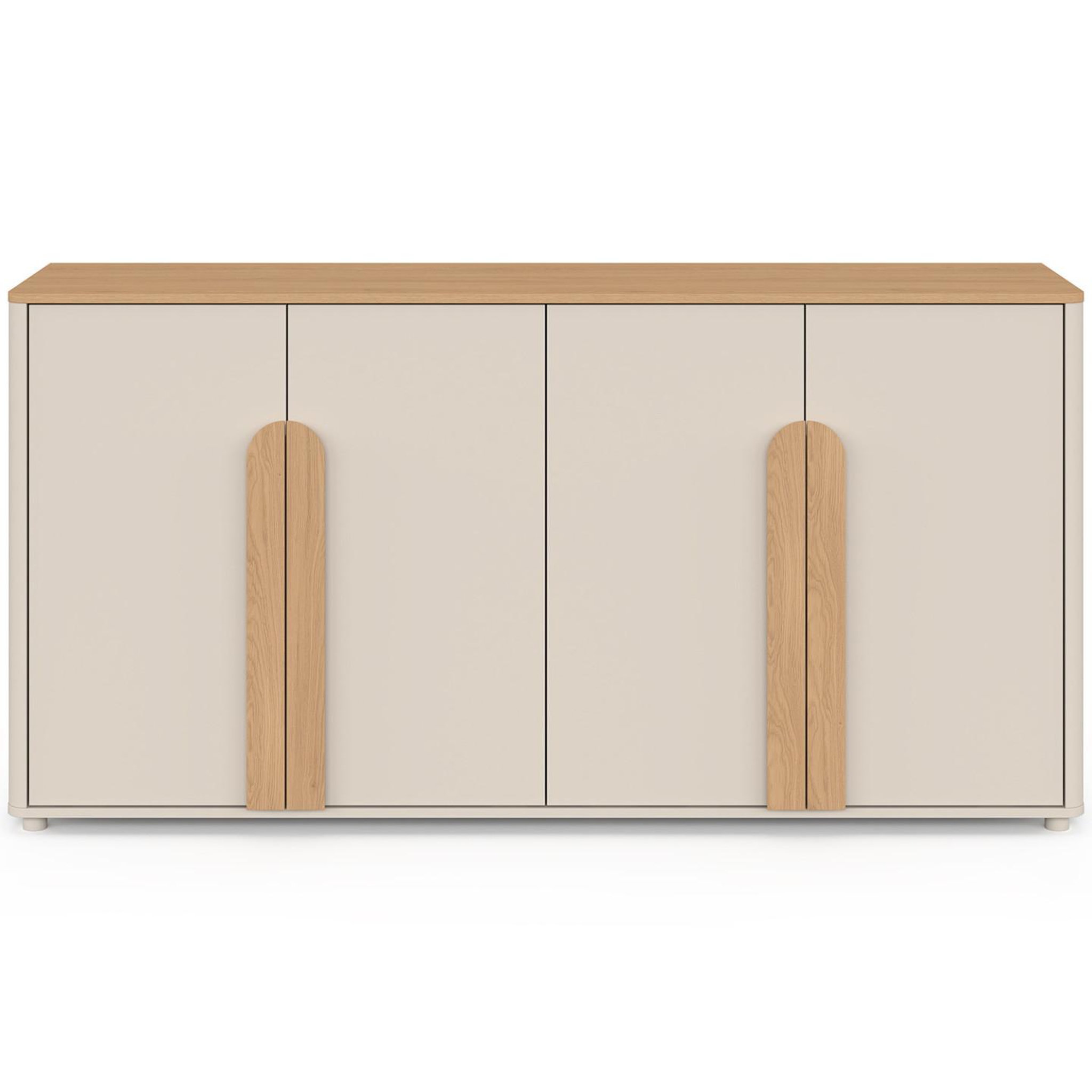 Voir la diapositive 3 : ID MARKET Buffet 160 cm tirana 4 portes avec grandes poignées beige et bois clair