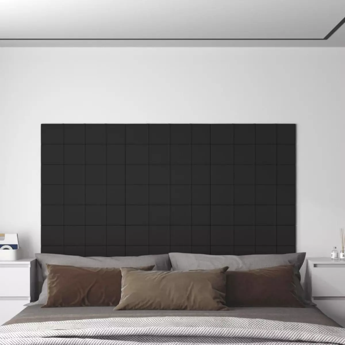 VIDAXL Panneaux muraux 12 pcs Noir 60x15 cm Tissu 1,08 m^2