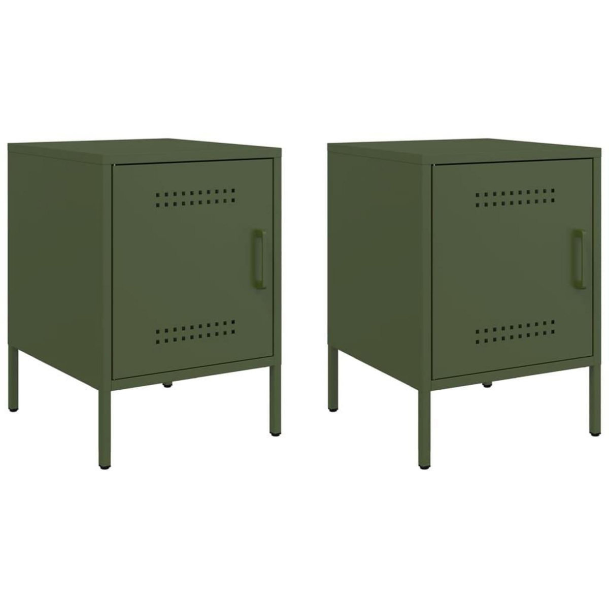 VIDAXL Tables de chevet 2 pcs vert olive 36x39x50,5 cm acier