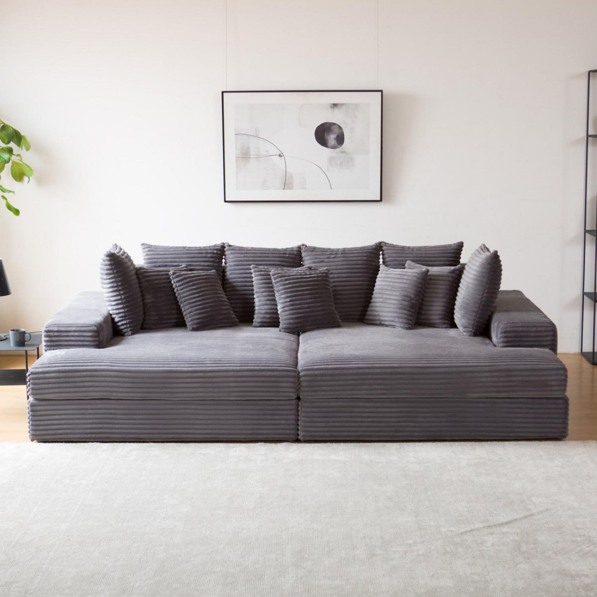 CONCEPT USINE Canapé 4 places assise profonde en velours côtelé gris anthracite CARDIFF