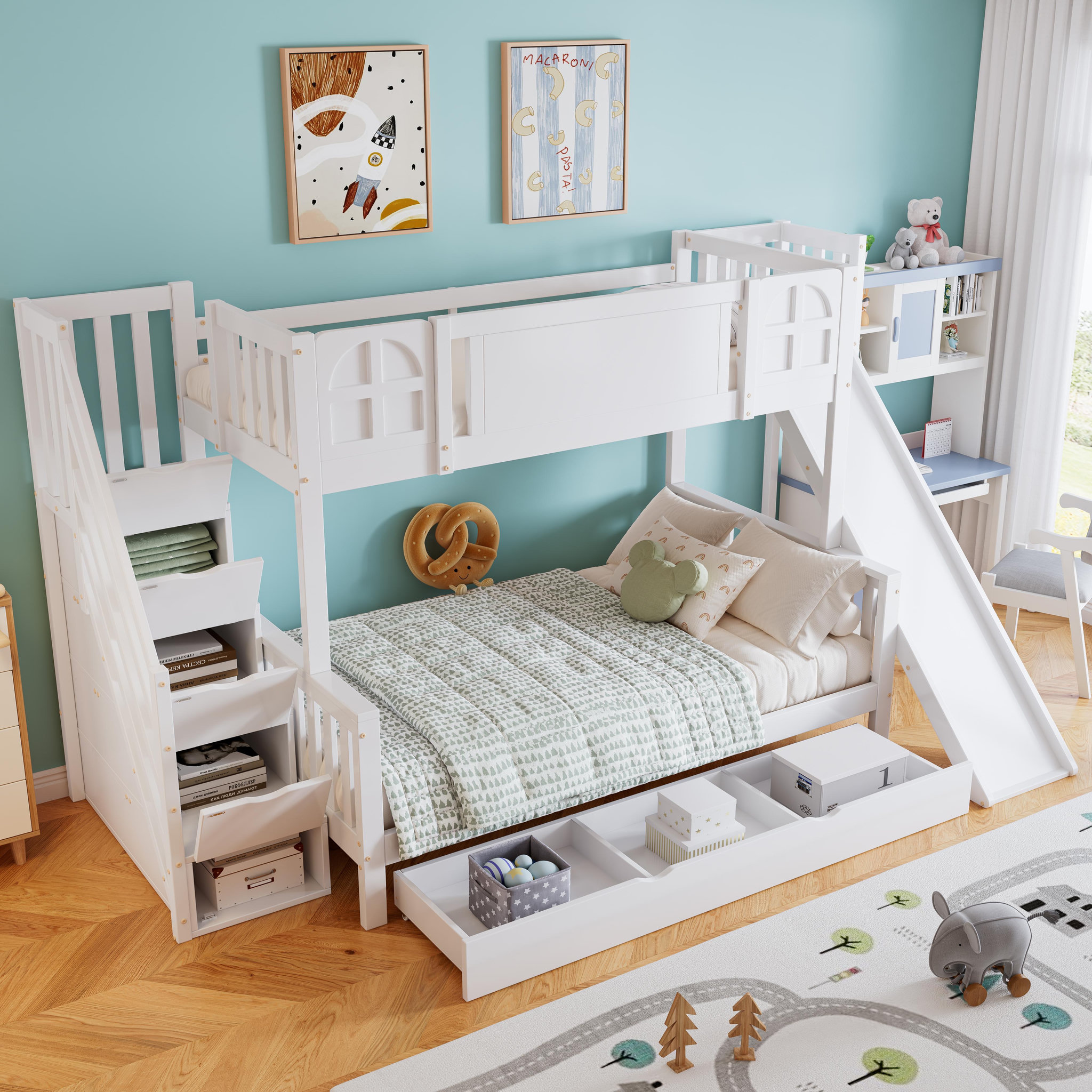 Voir la diapositive 5 : MERAX Lit superposé 90x200cm bois et mdf coloris blanc