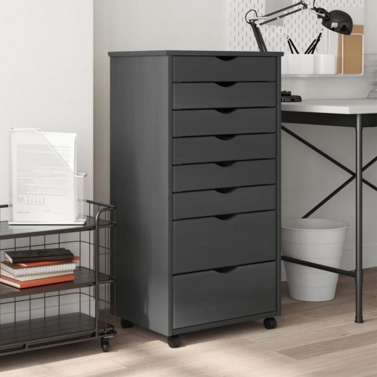 VIDAXL Armoire roulante avec tiroirs MOSS gris bois de pin solide