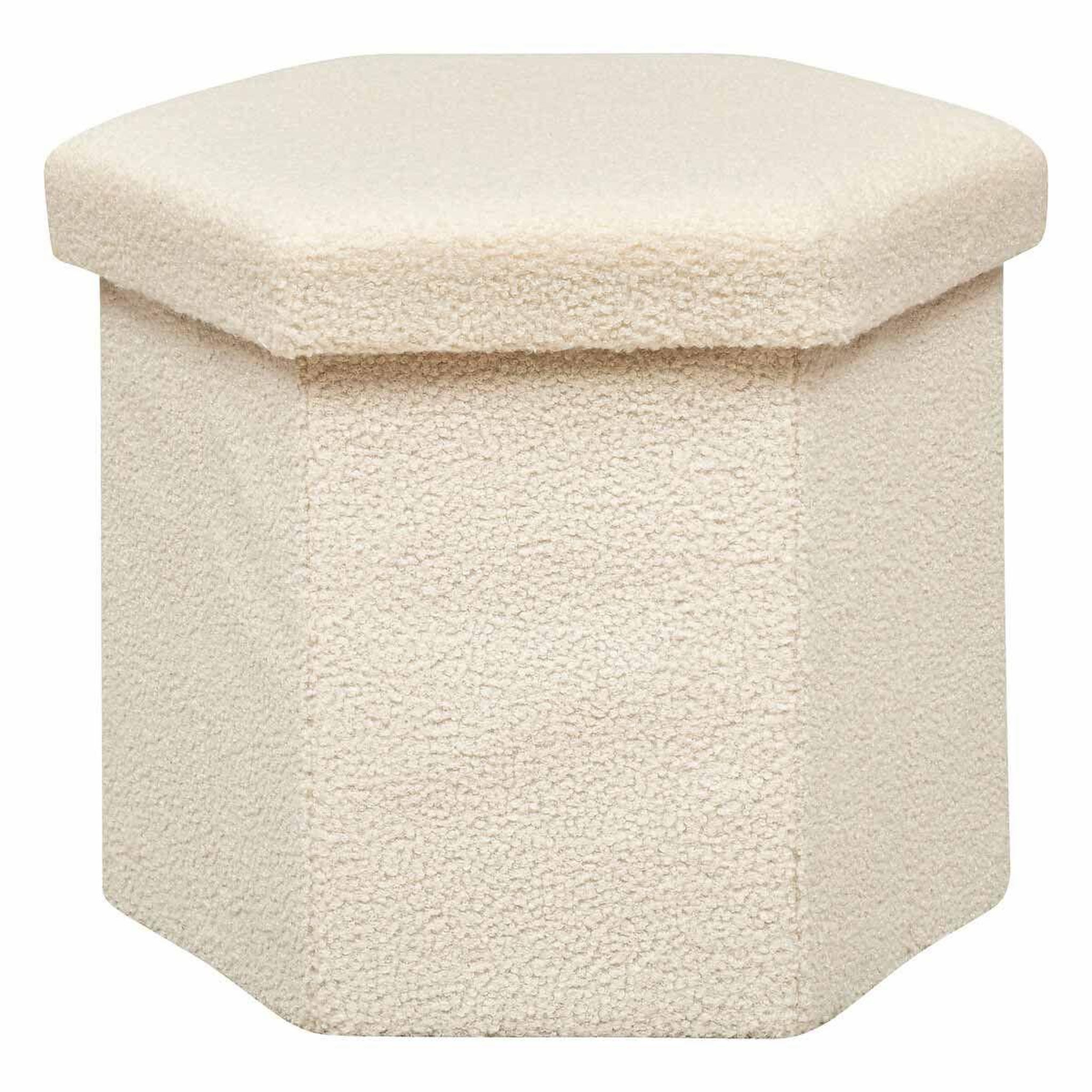 ATMOSPHERA Pouf coffre pliable bouclette  jaiko  46cm ivoire