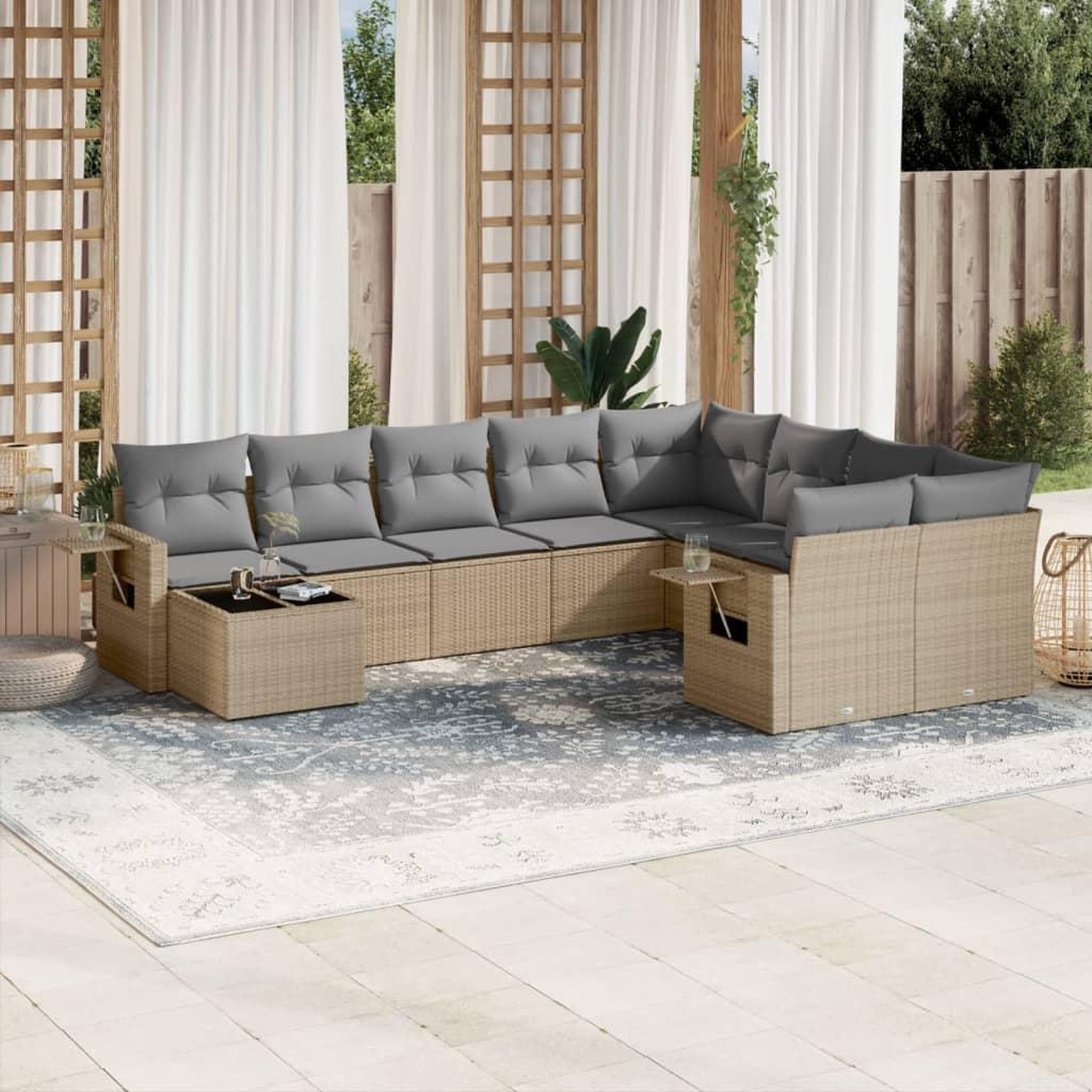 VIDAXL Salon de jardin avec coussins 10 pcs beige resine tressee