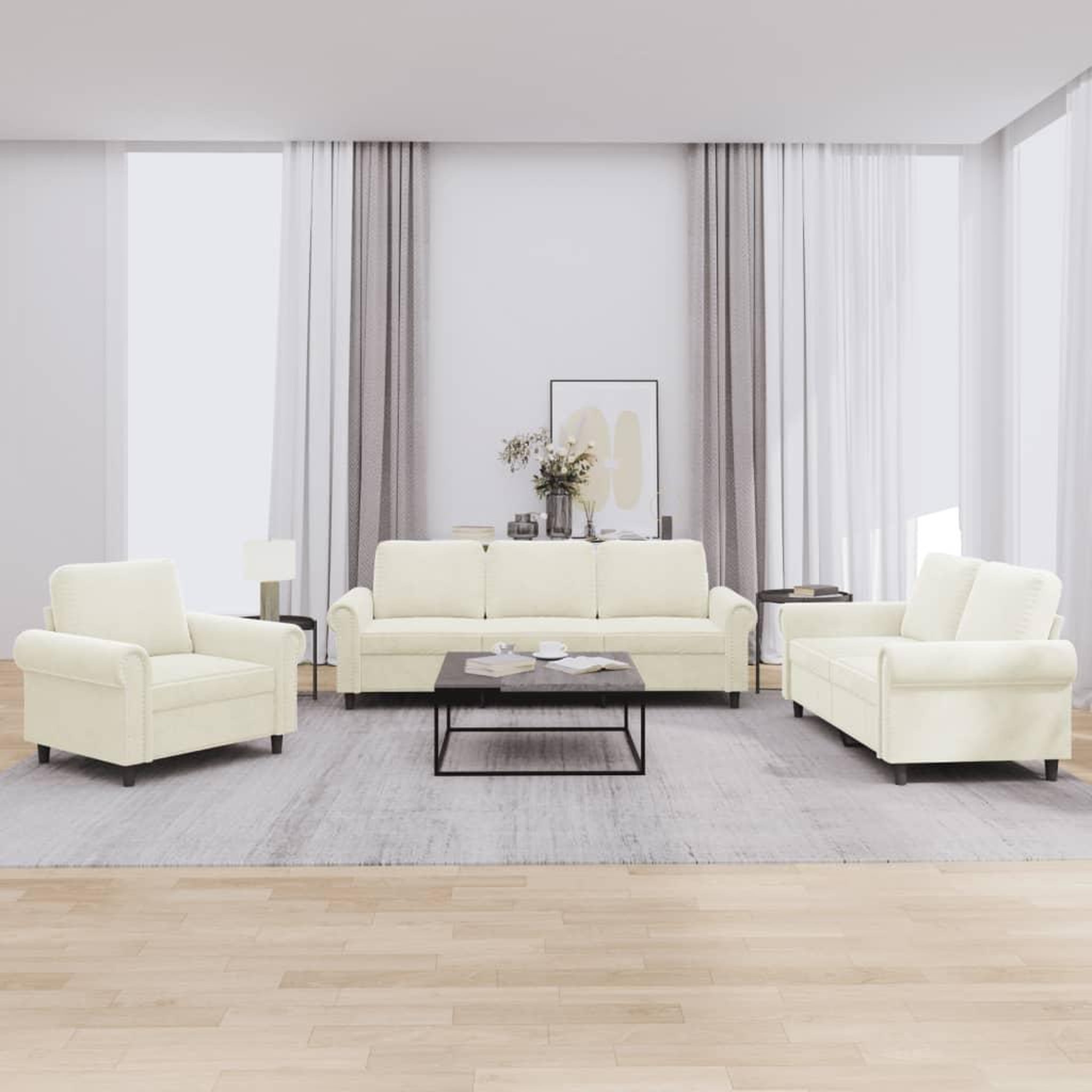 VIDAXL Ensemble de canapes 3 pcs avec coussins Creme Velours