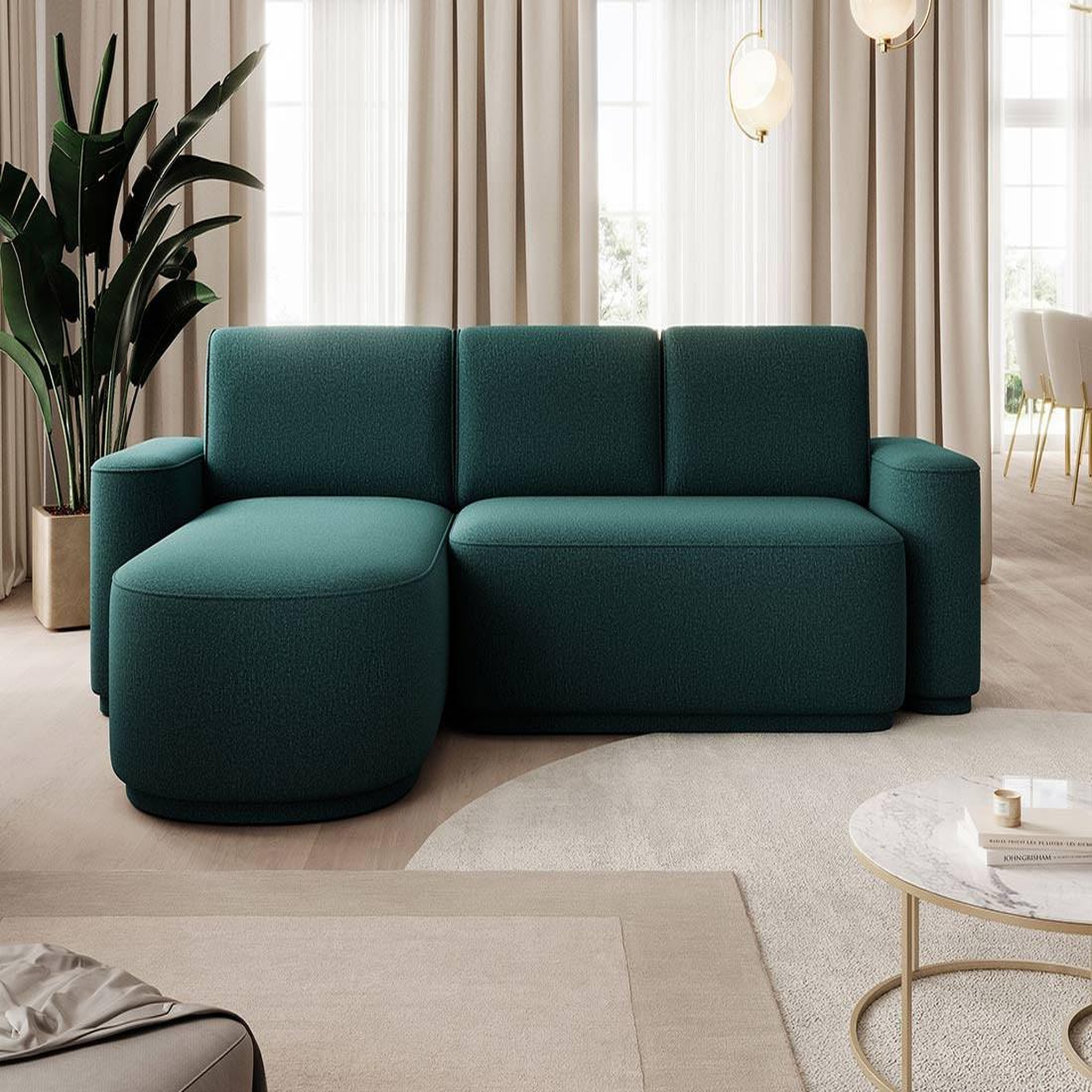Voir la diapositive 1 : BEST MOBILIER Sam - canapé d'angle gauche 4 places convertible avec coffre en tissu