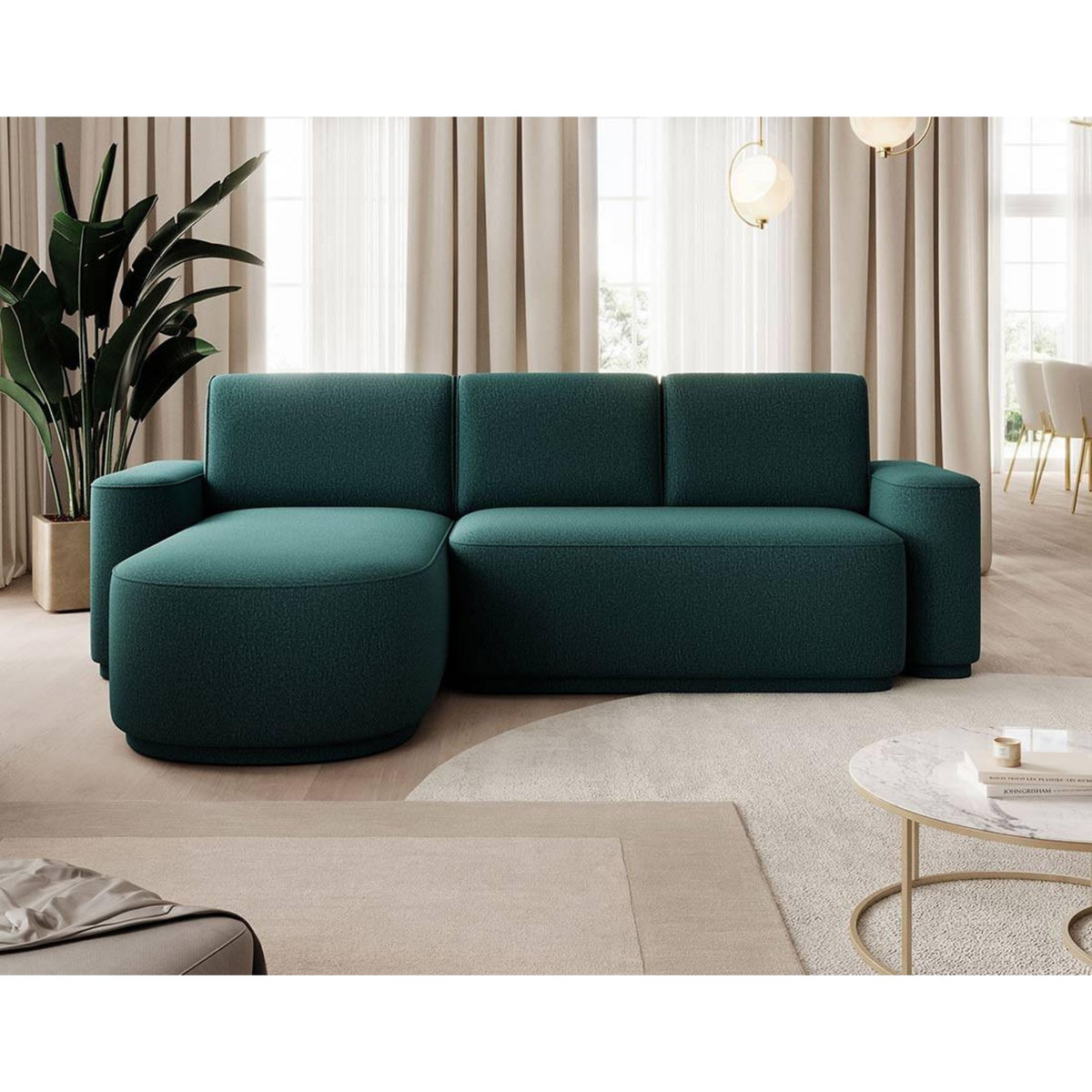 BEST MOBILIER Sam - canapé d'angle gauche 4 places convertible avec coffre en tissu