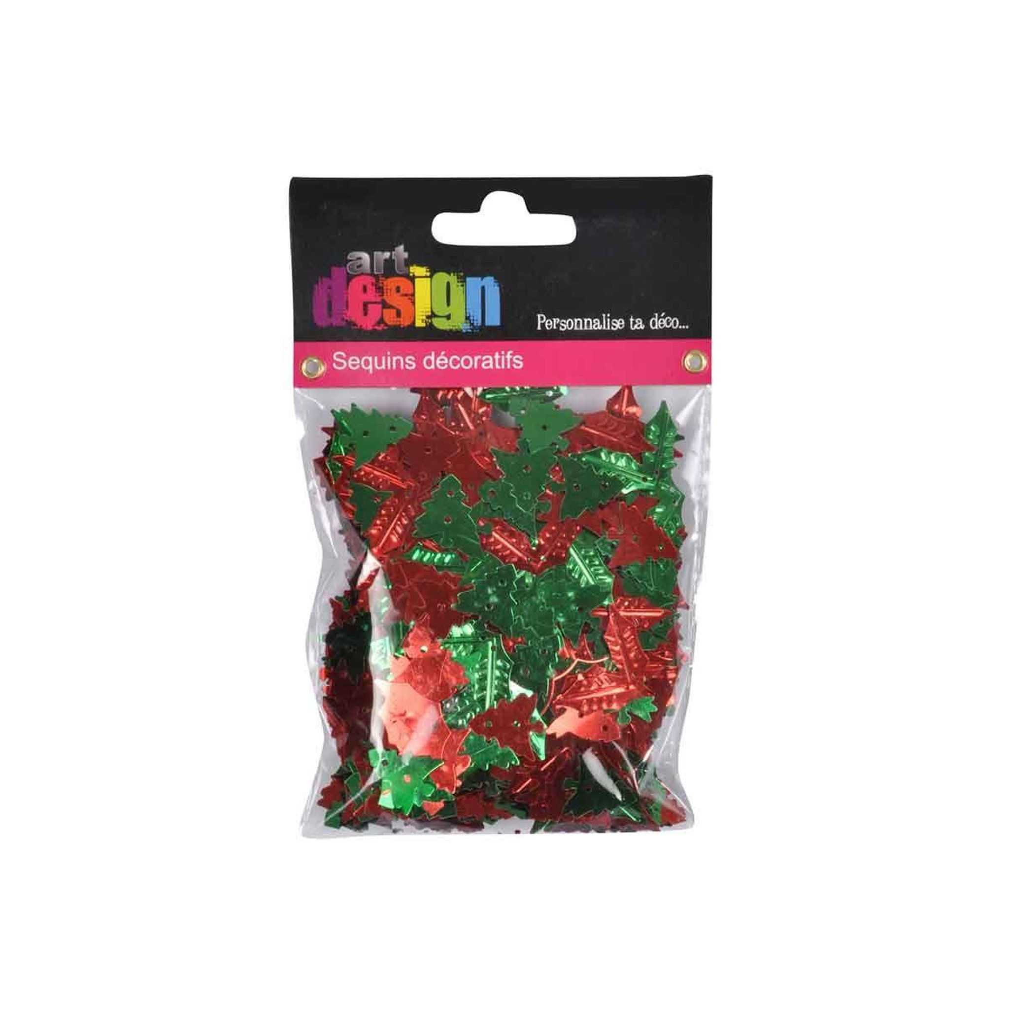 Voir la diapositive 2 : ARTDESIGN Lot de sequins noël  houx & sapins  40g rouge & vert