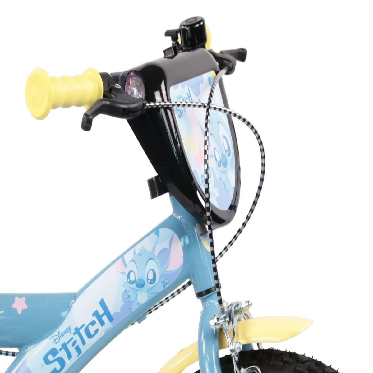 DISNEY Vélo enfant 16'' STITCH de Disney pour enfant de 100 cm à 125 cm avec 2 freins, plaque avant, bidon arrière et pneus gonflables