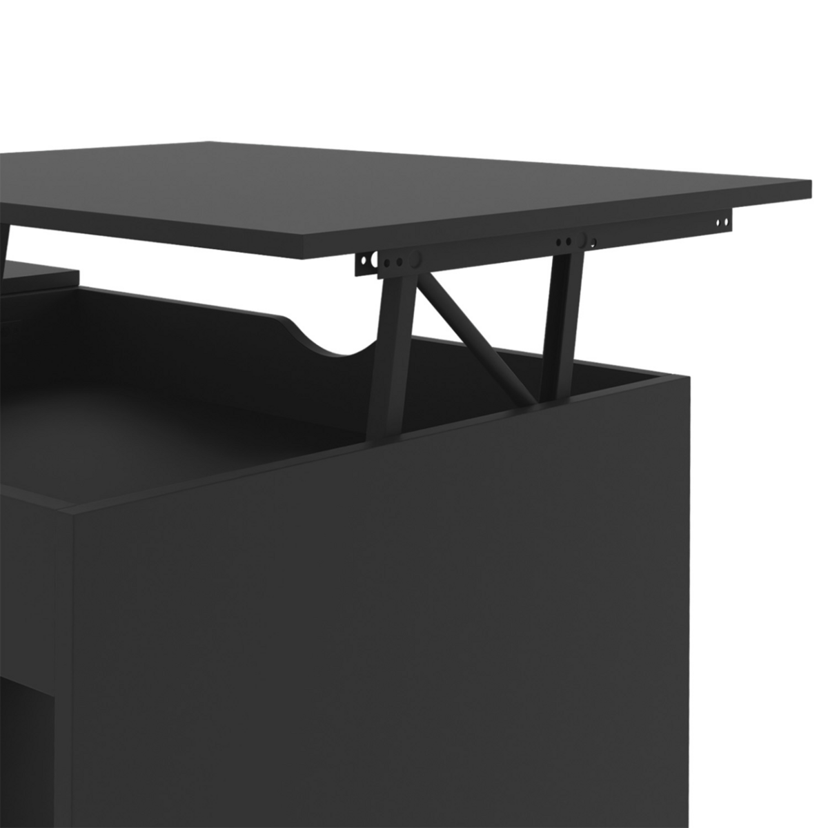 ID MARKET Table basse plateau relevable ELEA avec coffre bois noir