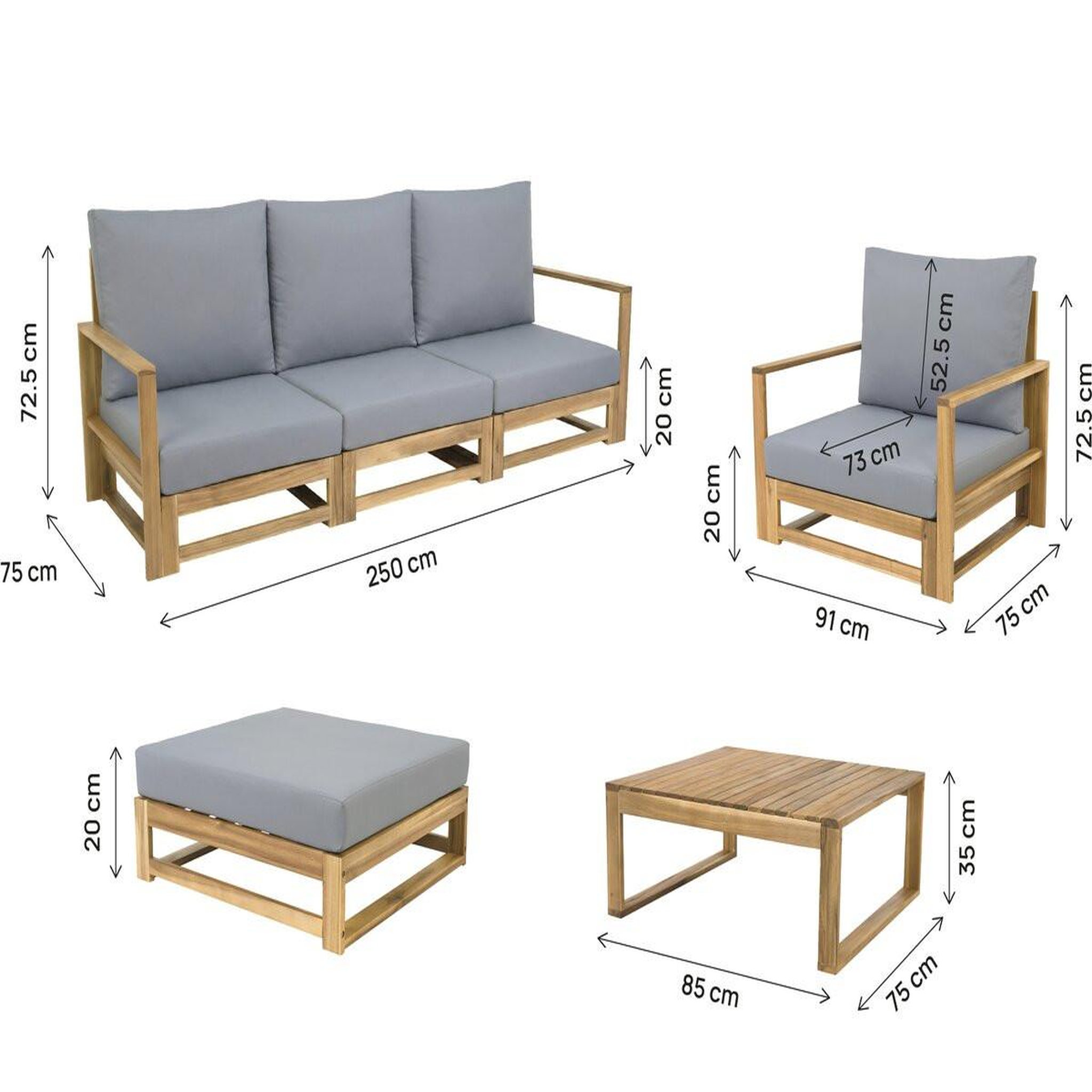 Voir la diapositive 3 : Habitat et Jardin Salon de jardin en bois d'acacia avec coussins  bellingham  - 5 places - gris