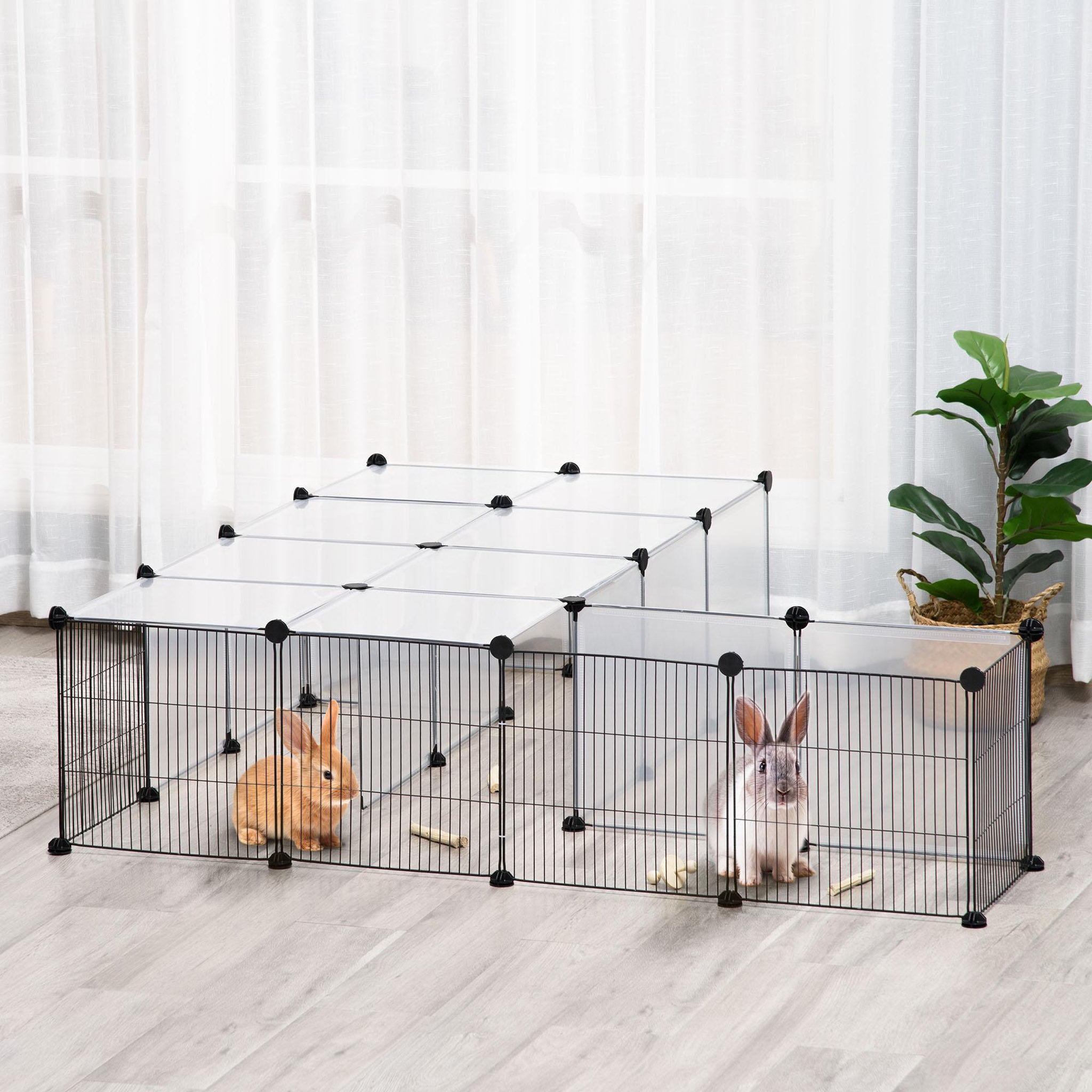 Voir la diapositive 2 : PAWHUT Pawhut cage parc enclos modulable petits animaux de compagnie - dim. Standards 140l x 70l x 70h cm - 27 panneaux bords arrondis - résine pp fils d'acier noir
