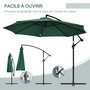 Voir la diapositive 4 : OUTSUNNY Parasol déporté octogonal inclinable pivotant manivelle pied acier Ø 2,9 x 2,4H m vert