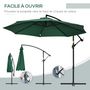 Voir la diapositive 4 : OUTSUNNY Parasol déporté octogonal inclinable pivotant manivelle pied acier Ø 2,9 x 2,4H m vert