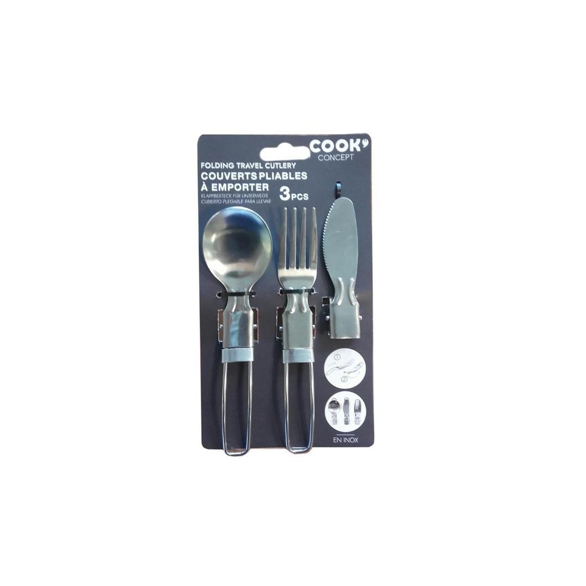 Voir la diapositive 3 : COOK CONCEPT Couverts Pliables  Facile à Emporter  8cm Argent