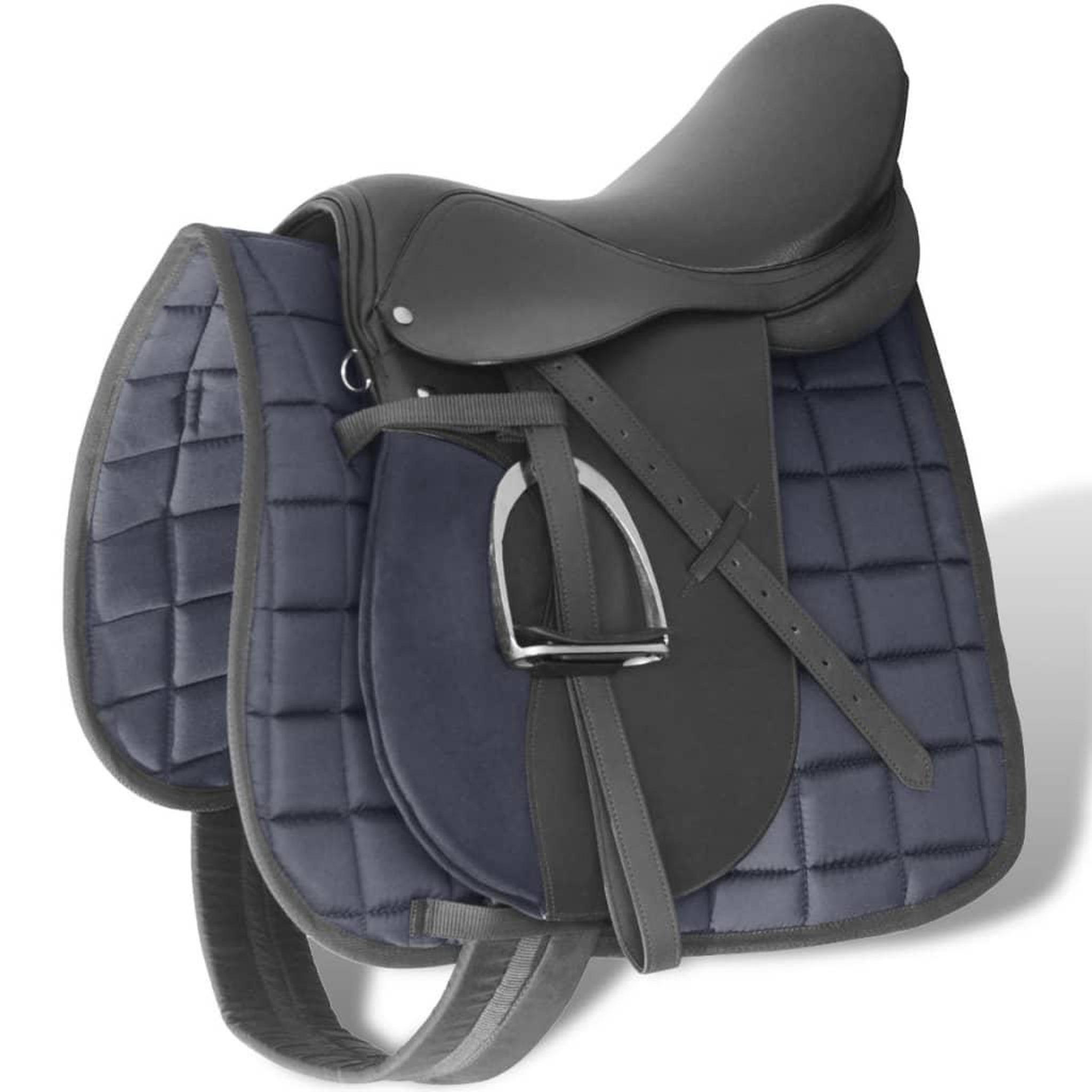 VIDAXL Set de selle equitation 17,5  en cuir veritable 18 cm 5 en 1 noir