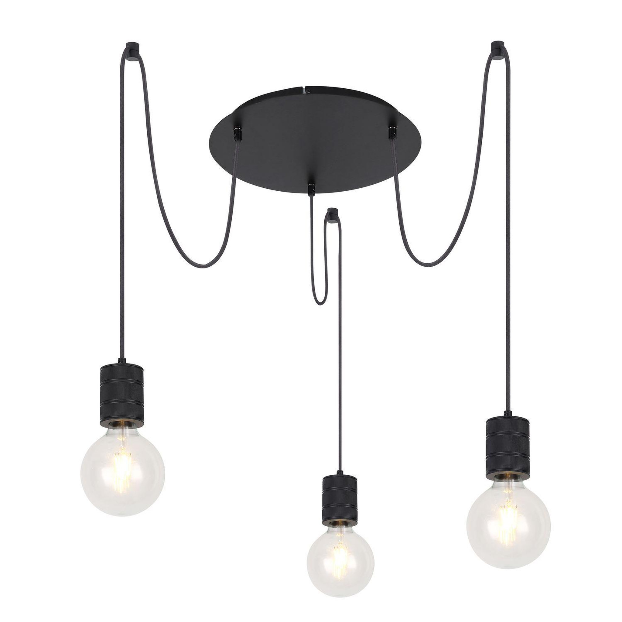 GLOBO Suspension design métal hermine - 3 ampoules - noir