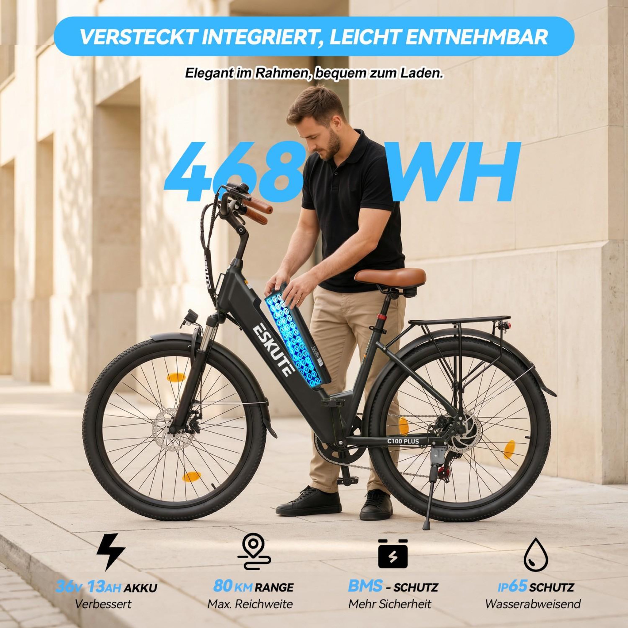 Voir la diapositive 5 : ESKUTE Vélo électrique Eskute C100 Plus