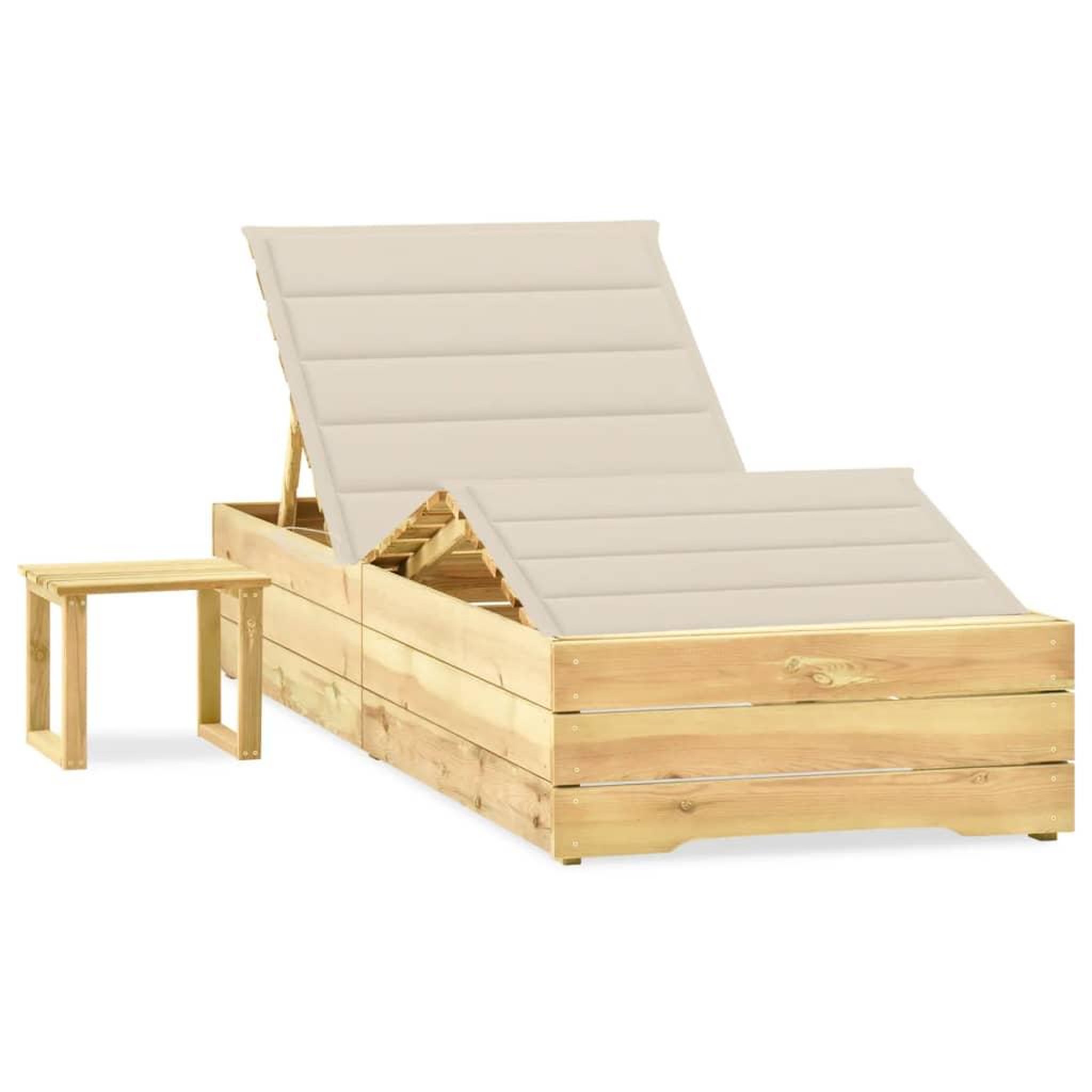VIDAXL Chaise longue de jardin avec table et coussin Pin impregne