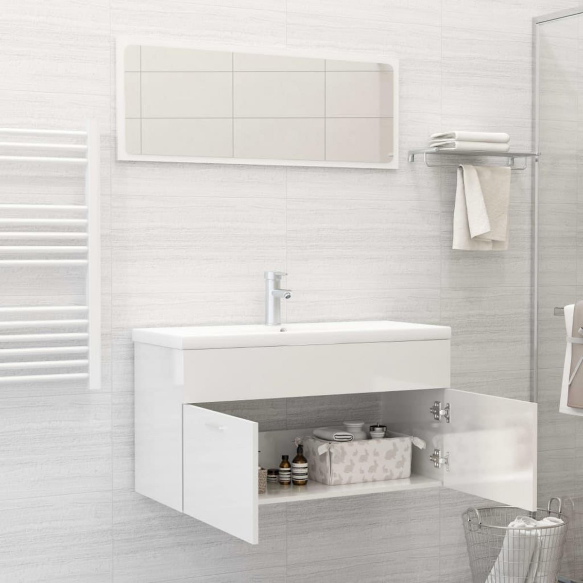 VIDAXL Ensemble de meubles de bain Blanc brillant Bois d'ingenierie