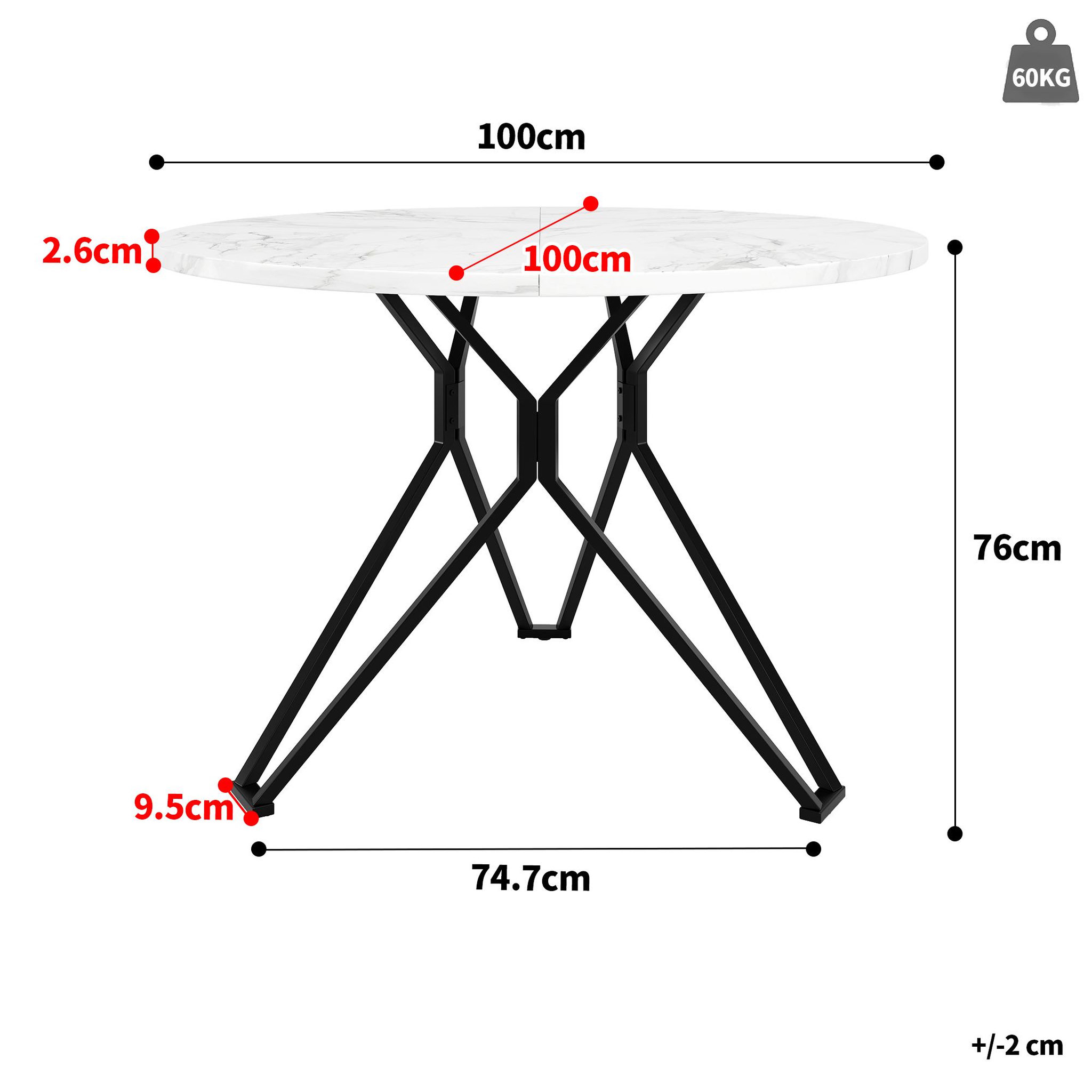 Voir la diapositive 3 : MERAX Table à manger ronde fixe blanc+noir - 100x100-100max.cm mdf