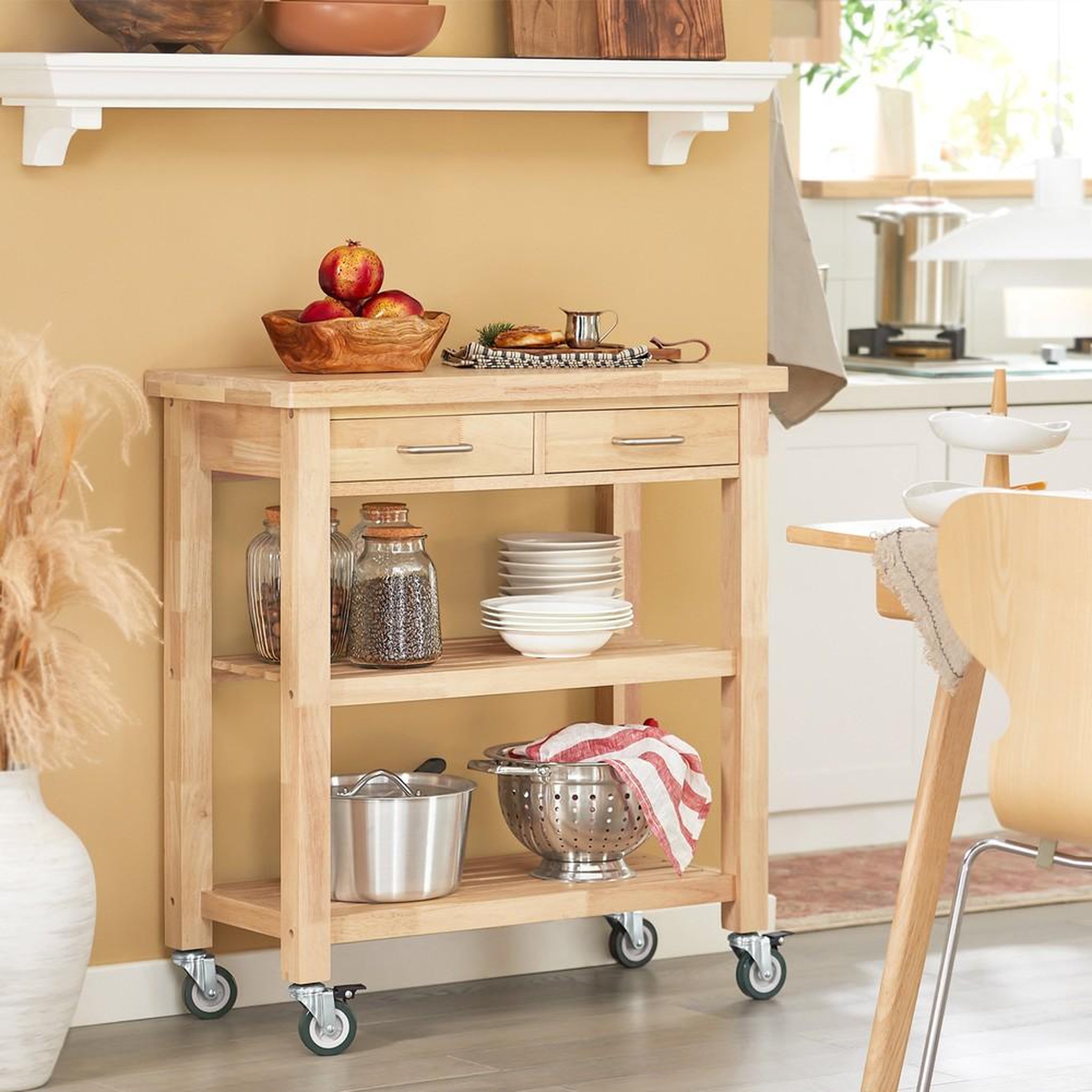 Voir la diapositive 2 : SOBUY Îlot de cuisine mobile avec tiroirs, couleur bois, 80x40x90 cm, fkw24-ii-n