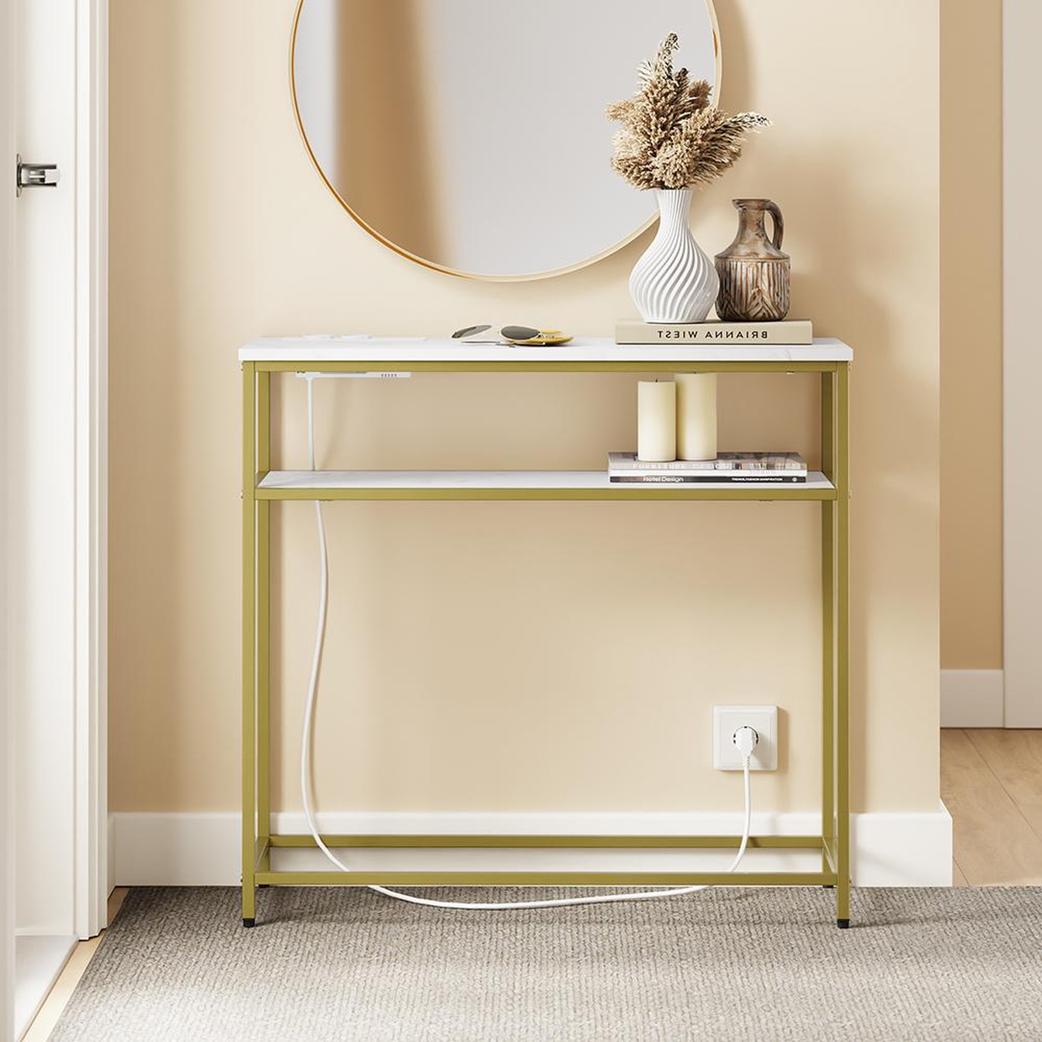 Voir la diapositive 6 : SOBUY Console d'entrée dorée avec prises électriques 80x30x75 cm FSB106-E-G