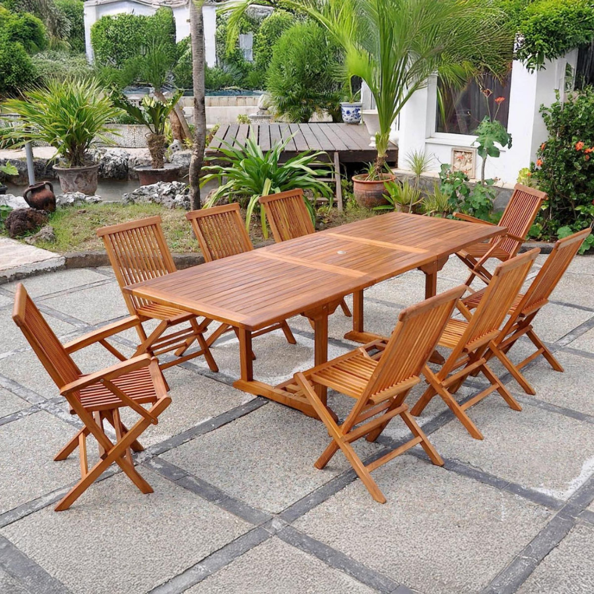 CONCEPT USINE Table rectangulaire 6 chaises et 2 fauteuils en teck huilé LUBOK