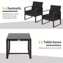 Voir la diapositive 5 : OUTSUNNY Salon de jardin 2 places 3 pièces 2 chaises avec coussins + table basse plateau verre trempé résine tressée 4 fils imitation rotin noir