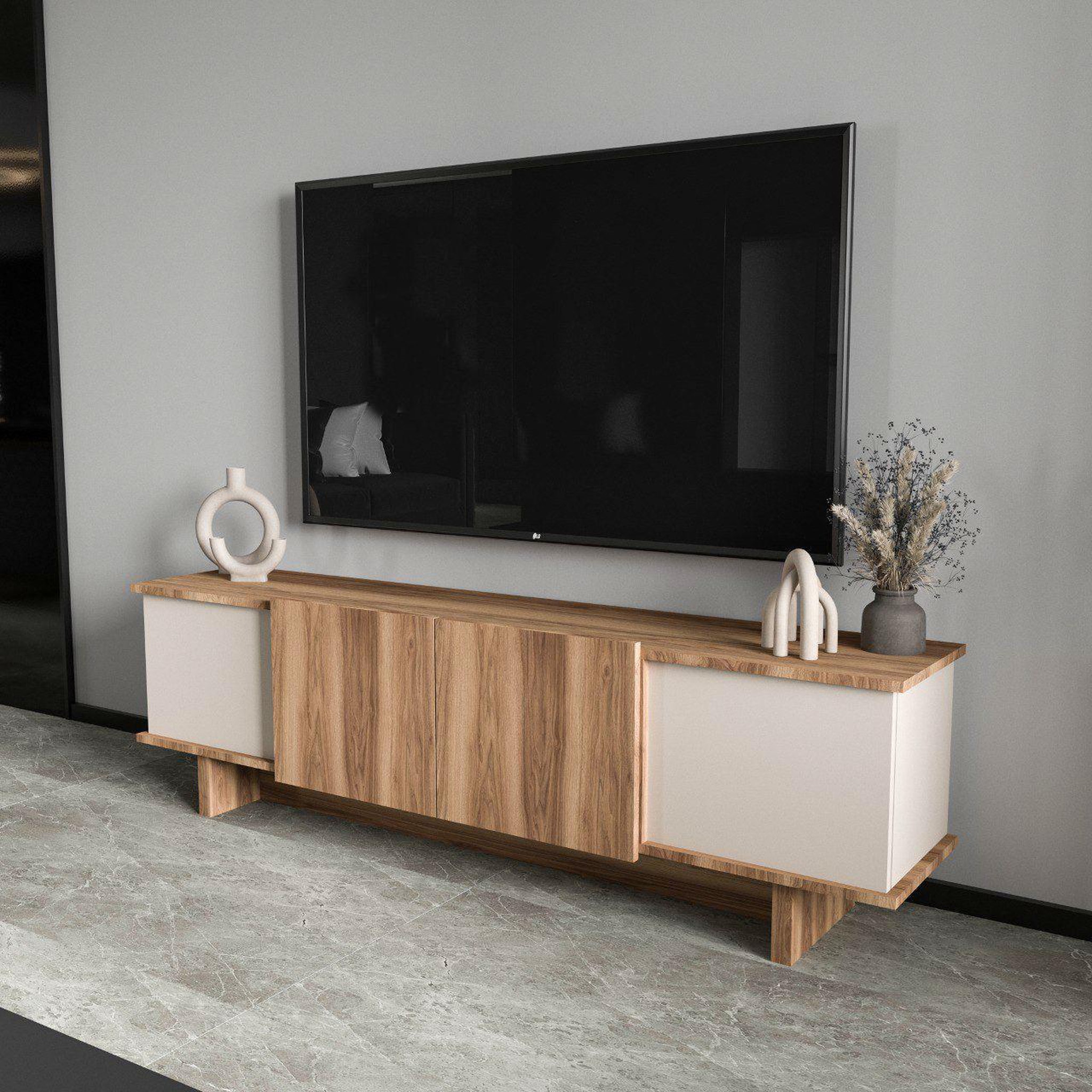 Voir la diapositive 3 : Habitat et Jardin Meuble tv en bois  diana  180 x 33 x 50 cm - beige
