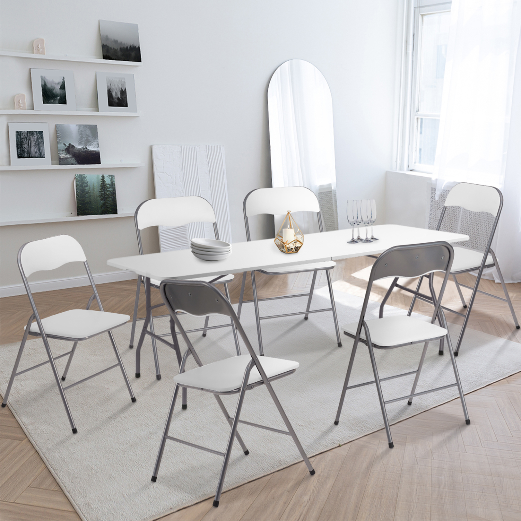 Voir la diapositive 2 : ID MARKET Lot de 6 chaises pliantes kity blanches en pu