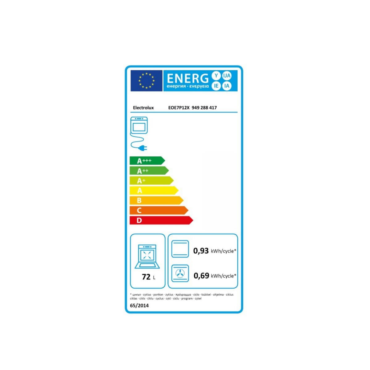 ELECTROLUX Four intégrable multifonction 72l 60cm pyrolyse inox - EOE7P12X