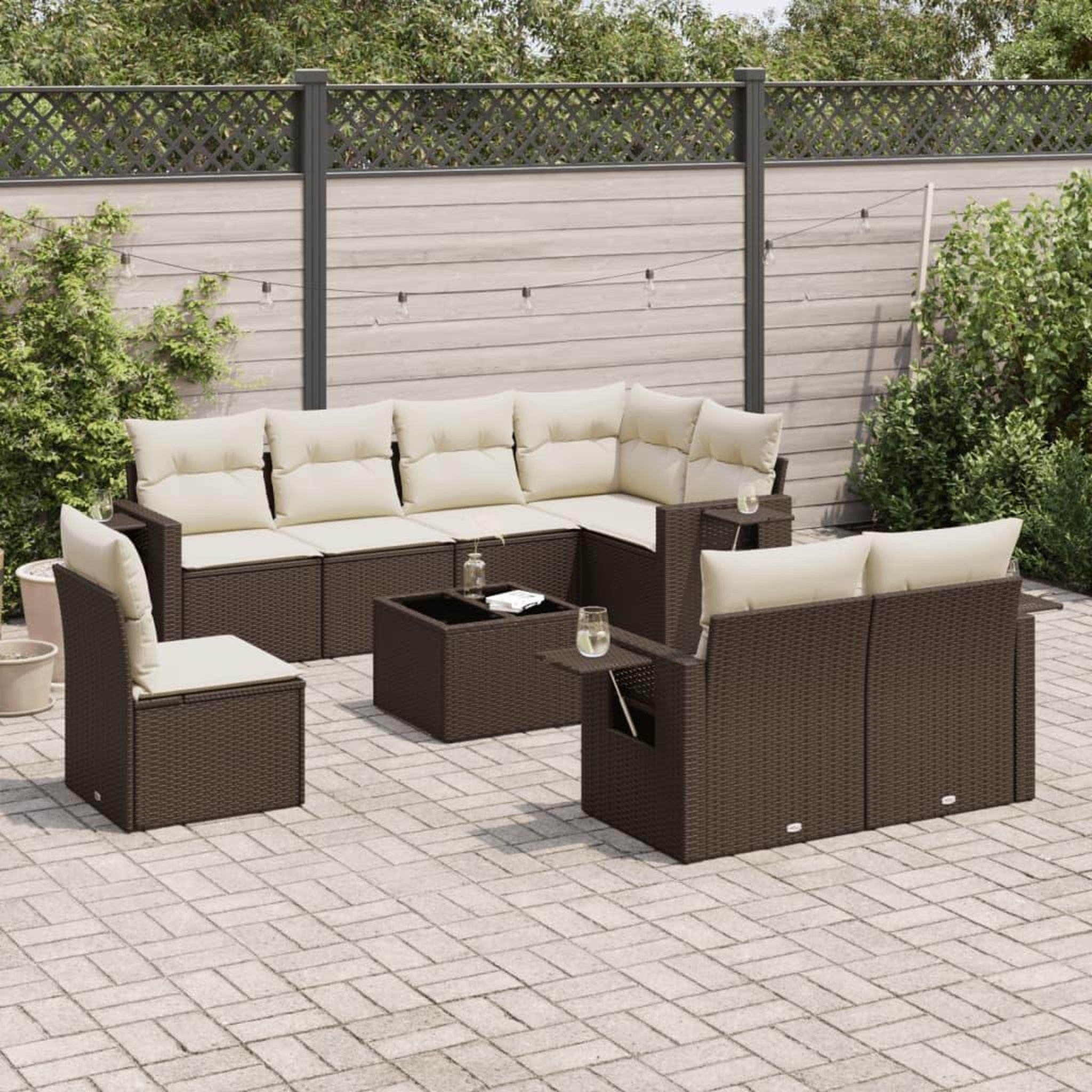 VIDAXL Salon de jardin avec coussins 9 pcs marron resine tressee