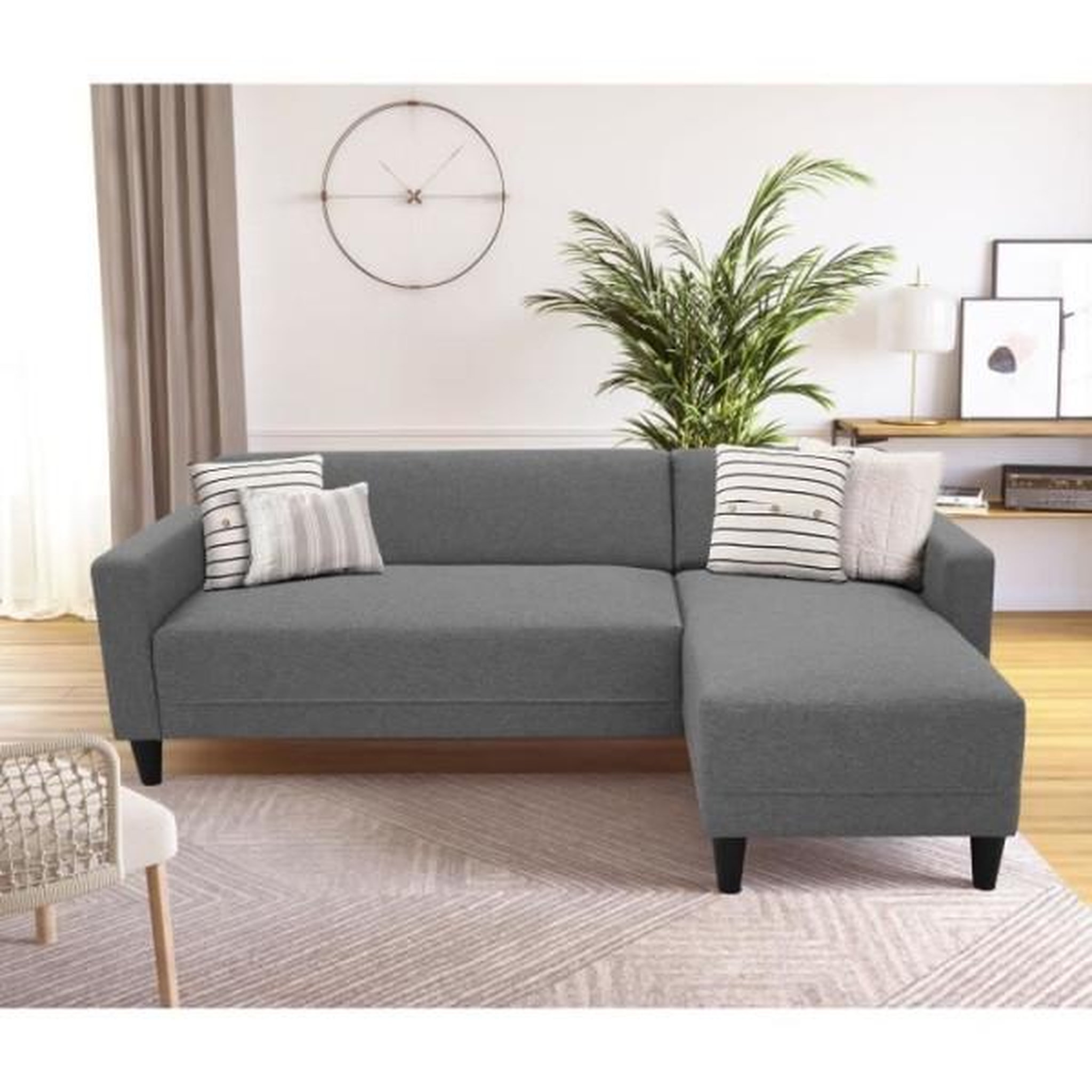 Voir la diapositive 2 : MARKET24 Canapé d'angle fixe 4 places BOB - Tissu anthracite - Réversible - L 197 x P 117 x H 65 cm