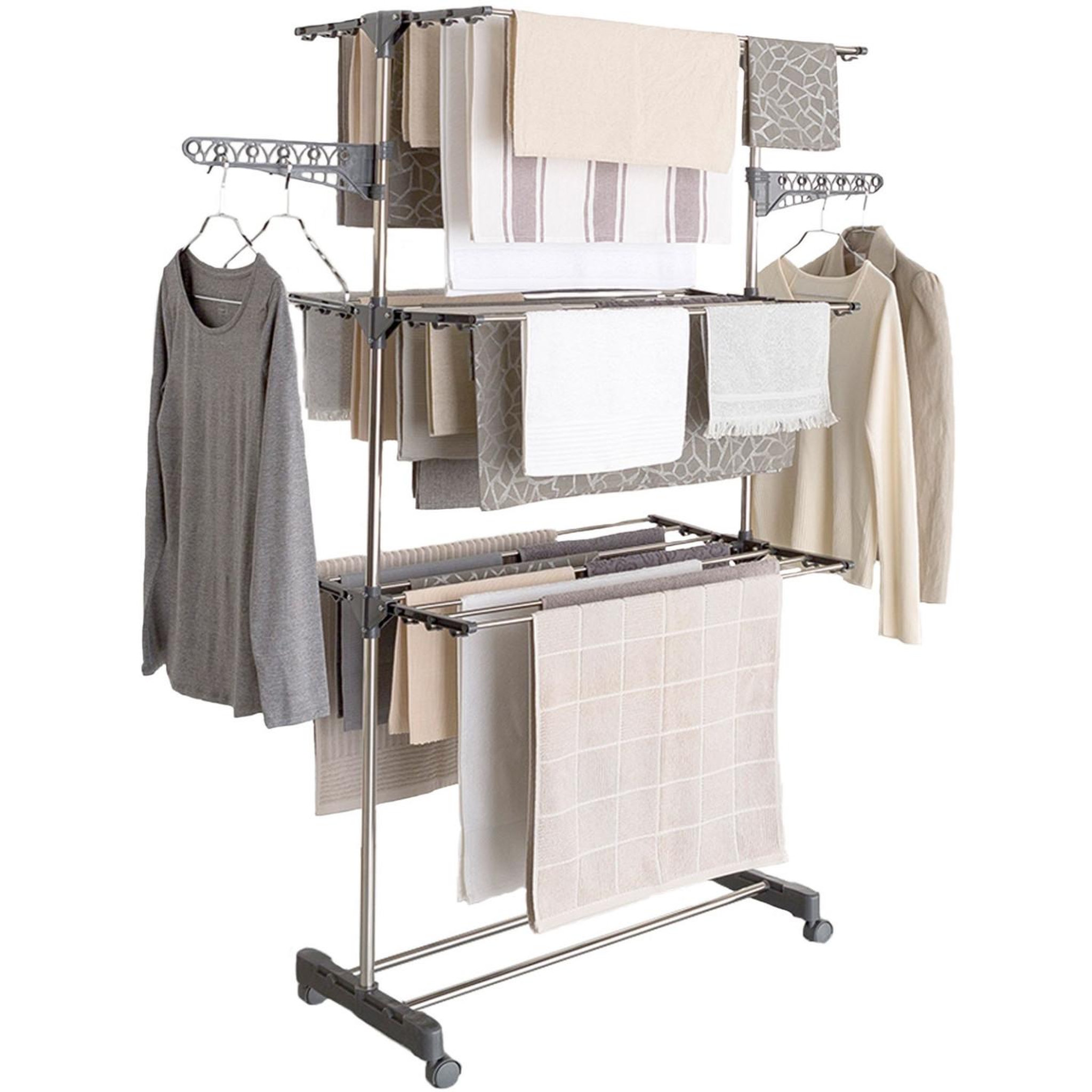 ID MARKET Séchoir à linge vertical pliable 3 niveaux maxima capacité 20m inox et gris