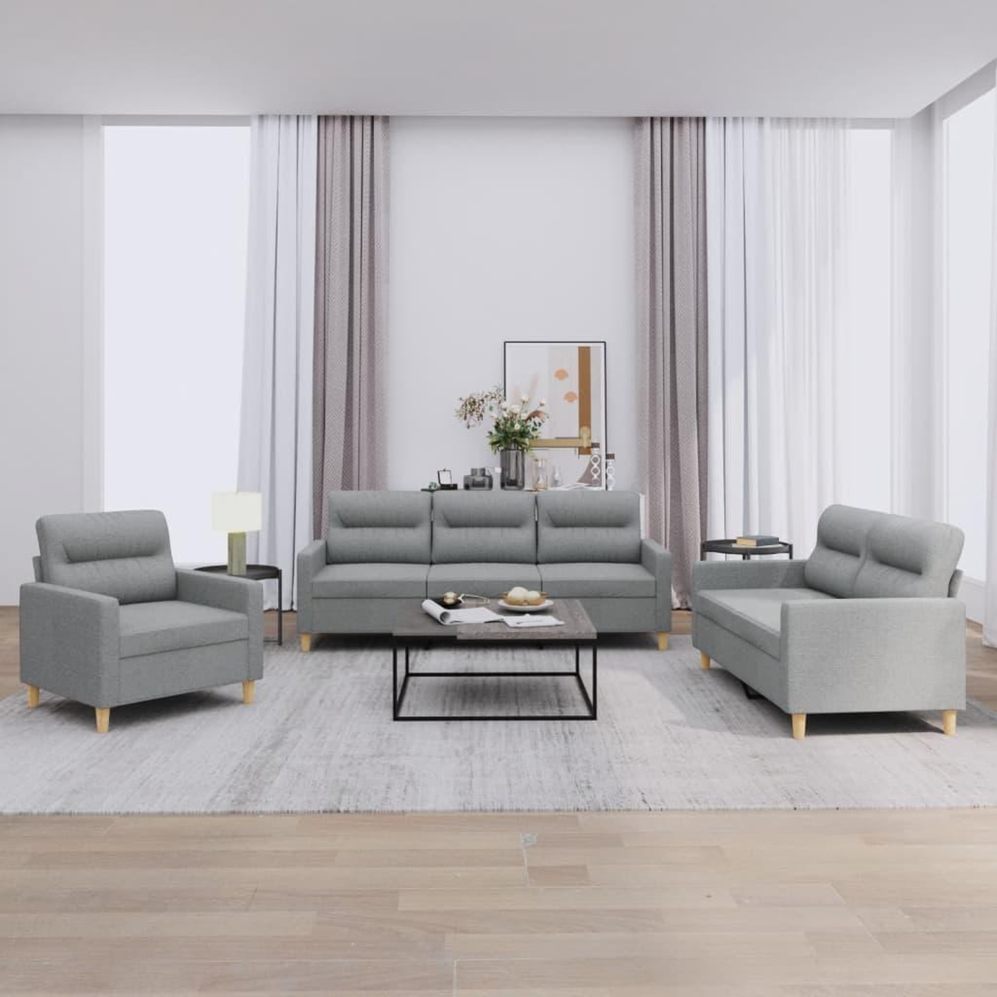 VIDAXL Ensemble de canapes 3 pcs avec coussins Gris clair Tissu