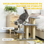 Voir la diapositive 4 : PAWHUT Escalier pour chat 3 marches - 6 poteaux griffoirs, jeu boule suspendue - sisal peluche gris