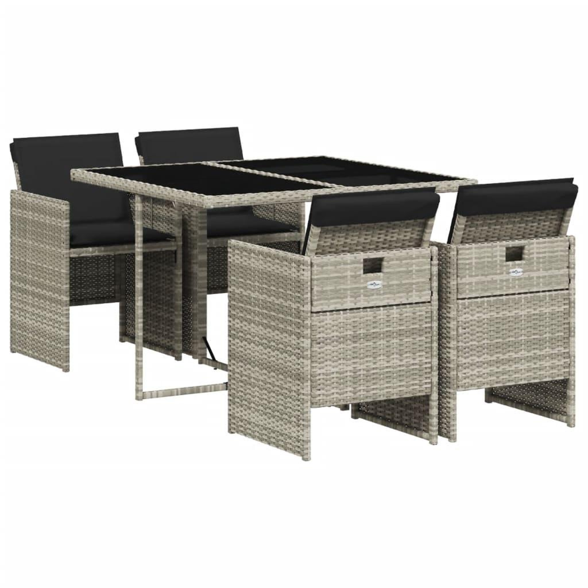 Voir la diapositive 2 : VIDAXL Ensemble a manger de jardin et coussins 5 pcs gris clair rotin
