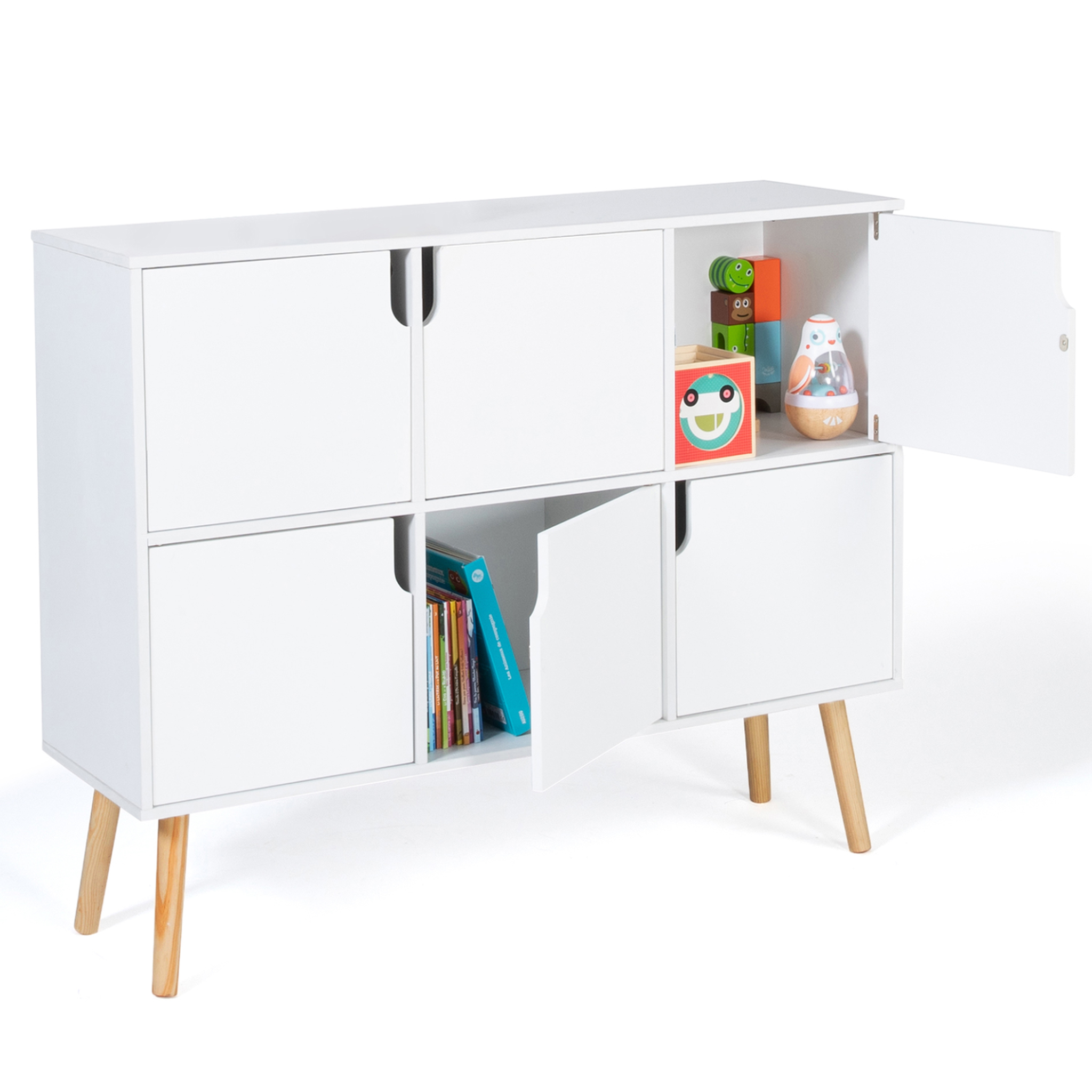 ID MARKET Meuble de rangement cube enfant emmie avec 6 cases en bois blanc