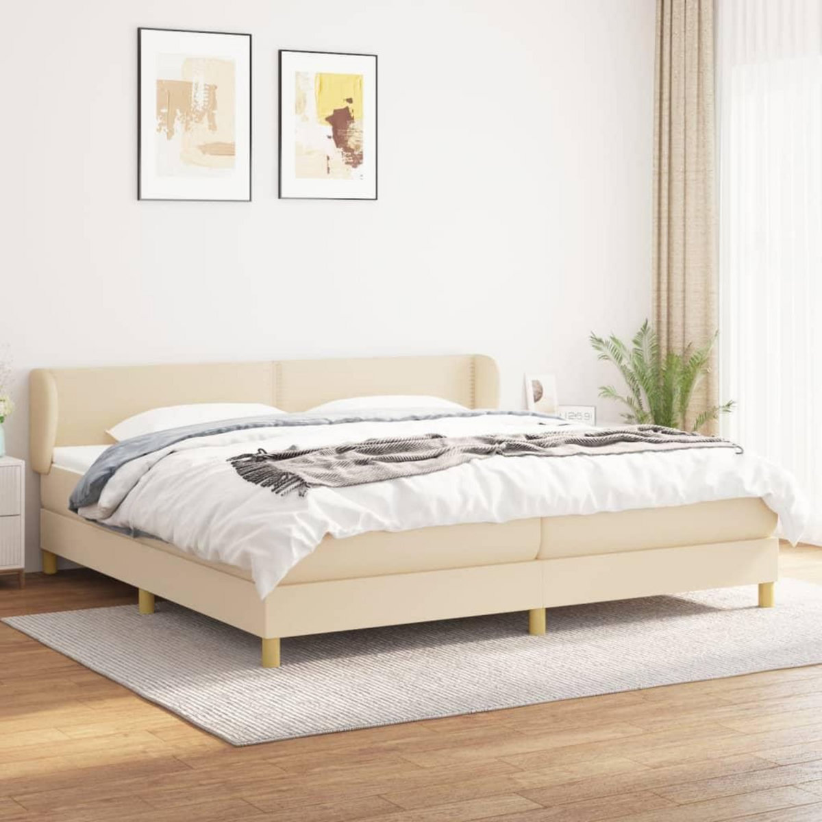 VIDAXL Sommier a lattes de lit avec matelas Creme 200x200 cm Tissu