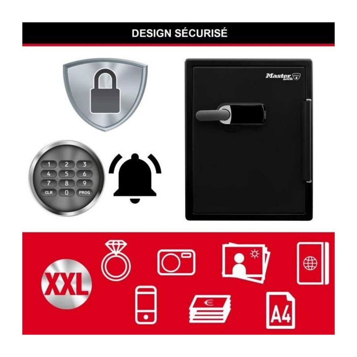 Master lock Coffre-fort  [Ignifuge et Etanche] [XXL 56,6 L] [Combinaison Electronique + Alarme] - LFW205TWC