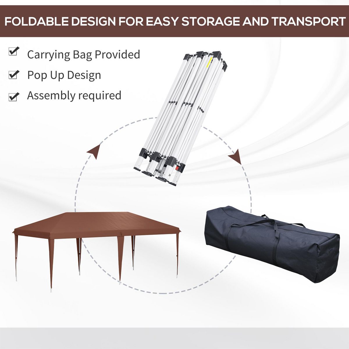 OUTSUNNY Tonnelle barnum de jardin pop-up pliant 5,85L x 2,95l x 2,7H m sac inclus acier époxy oxford haute densité marron