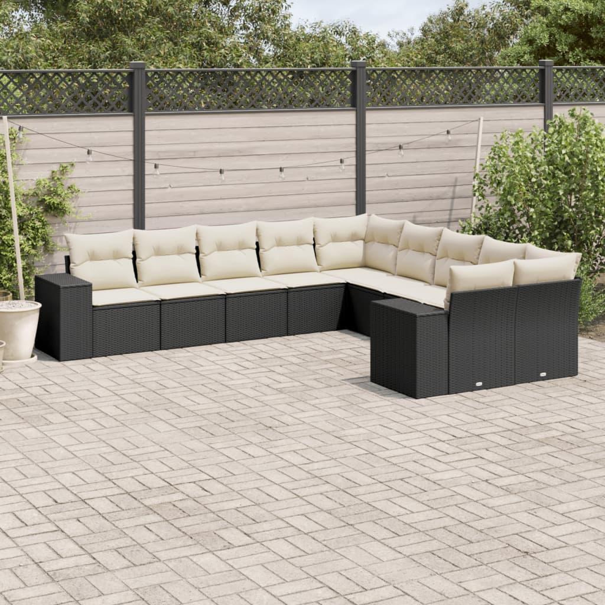 VIDAXL Salon de jardin 10 pcs avec coussins noir resine tressee