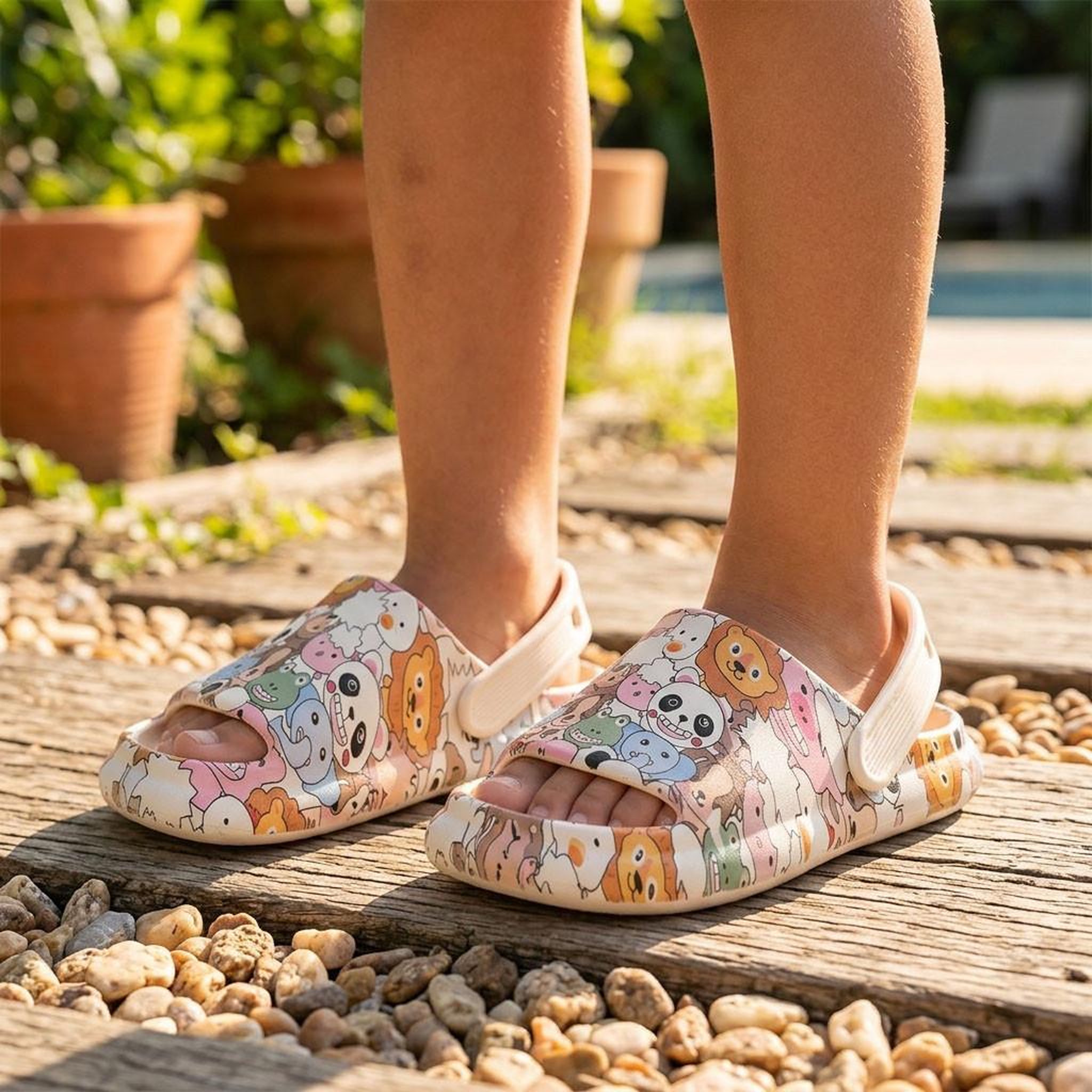 Voir la diapositive 3 : OZABI OZABI Pack 2 Paires Sabots Enfant - Imprimé Animaux Kawaii - Lanière Pivotante