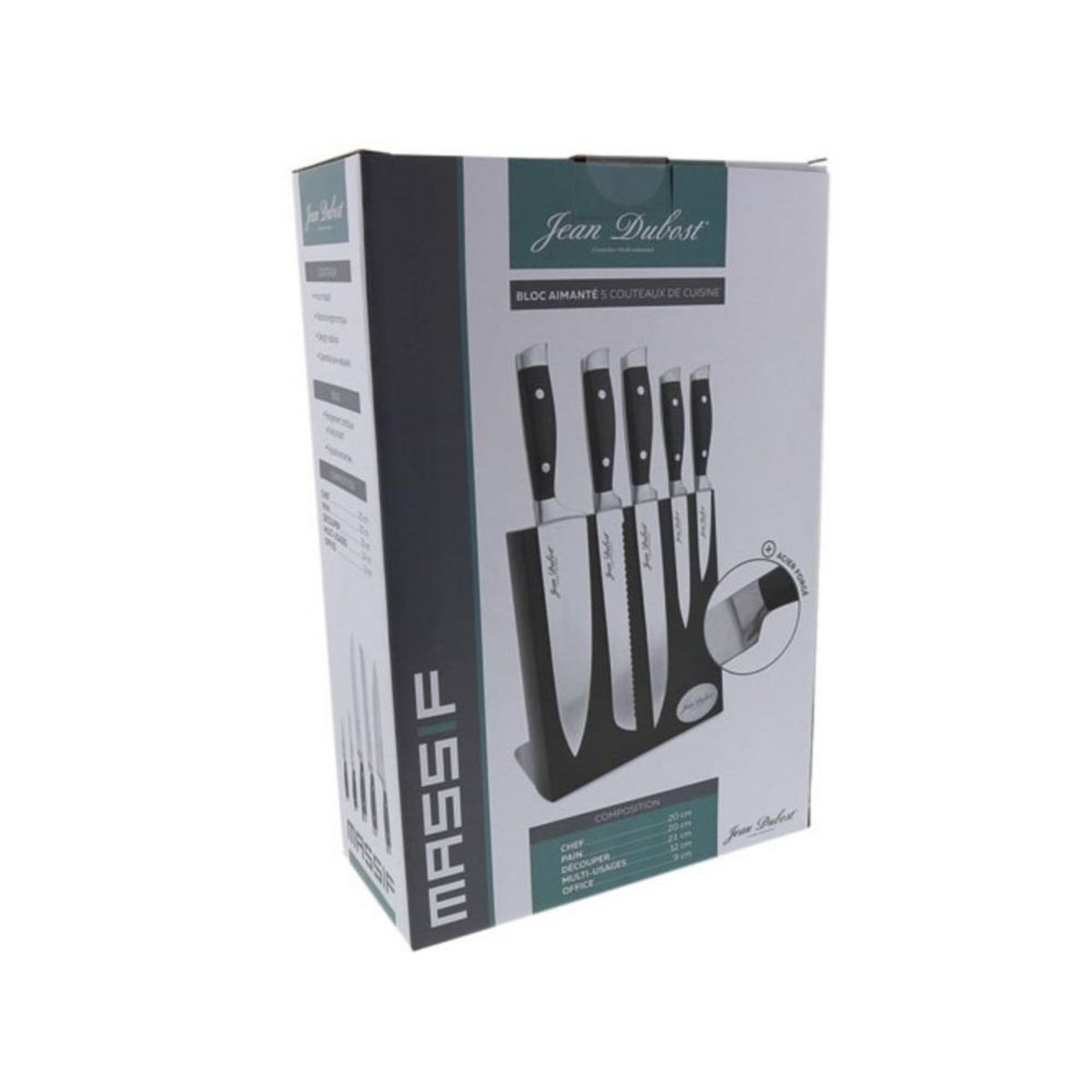 Jean dubost Bloc de 5 couteaux aimanté massif inox - DM021220X70055