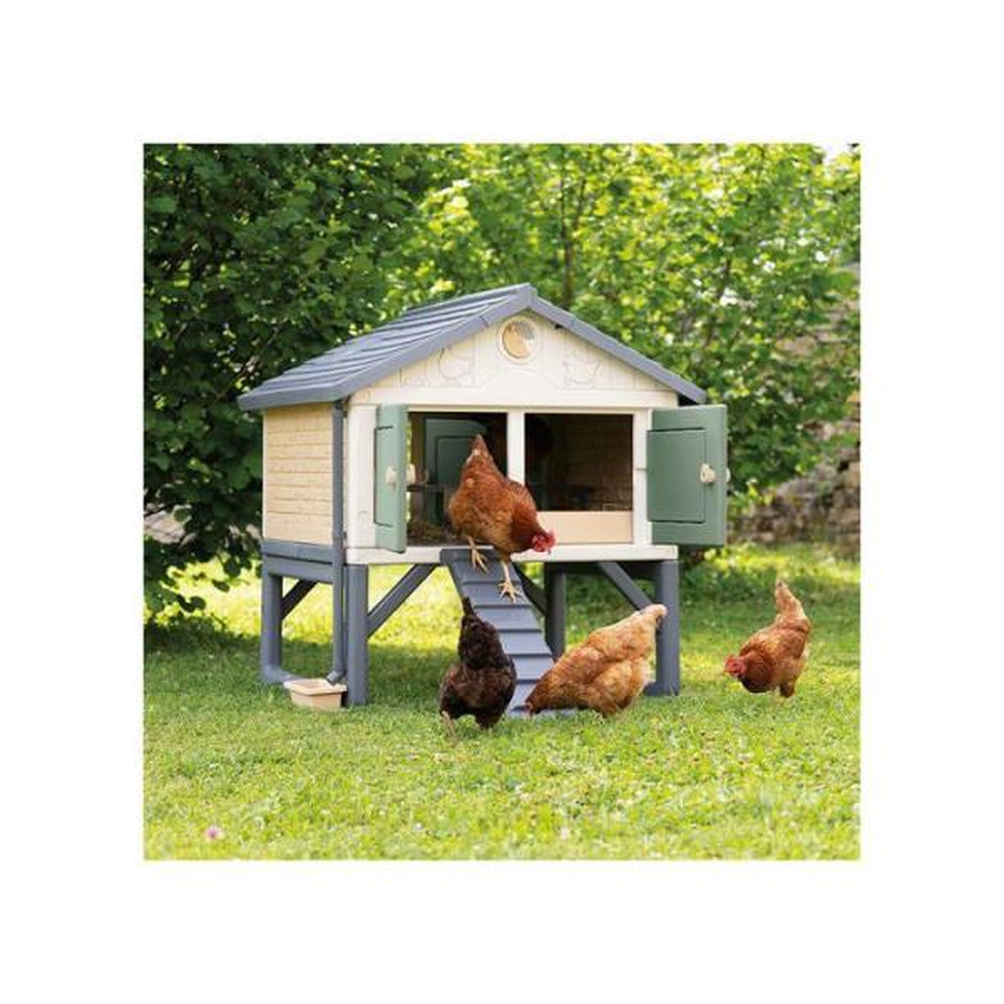 Voir la diapositive 2 : SMOBY Smoby life - poulailler plastique - capacité 5 poules - nettoyage facile - traitement anti-uv - fabriqué en france