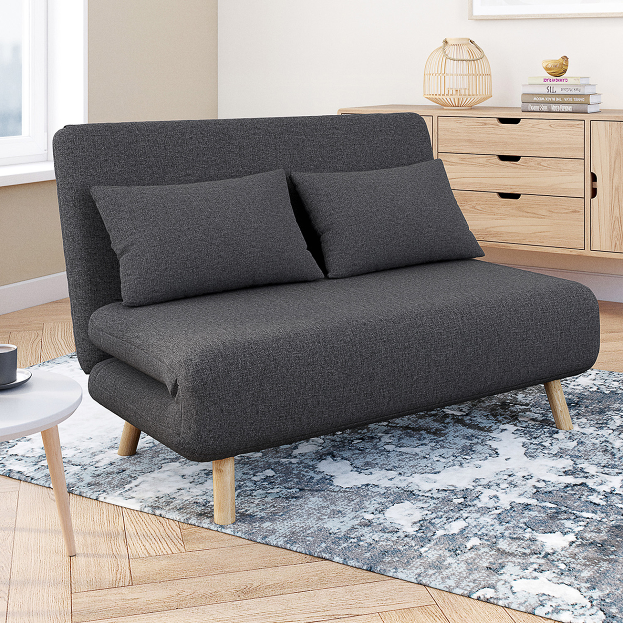 Voir la diapositive 2 : ID MARKET Canapé convertible romeo lit d'appoint 2 places 120 x 190 cm tissu gris anthracite