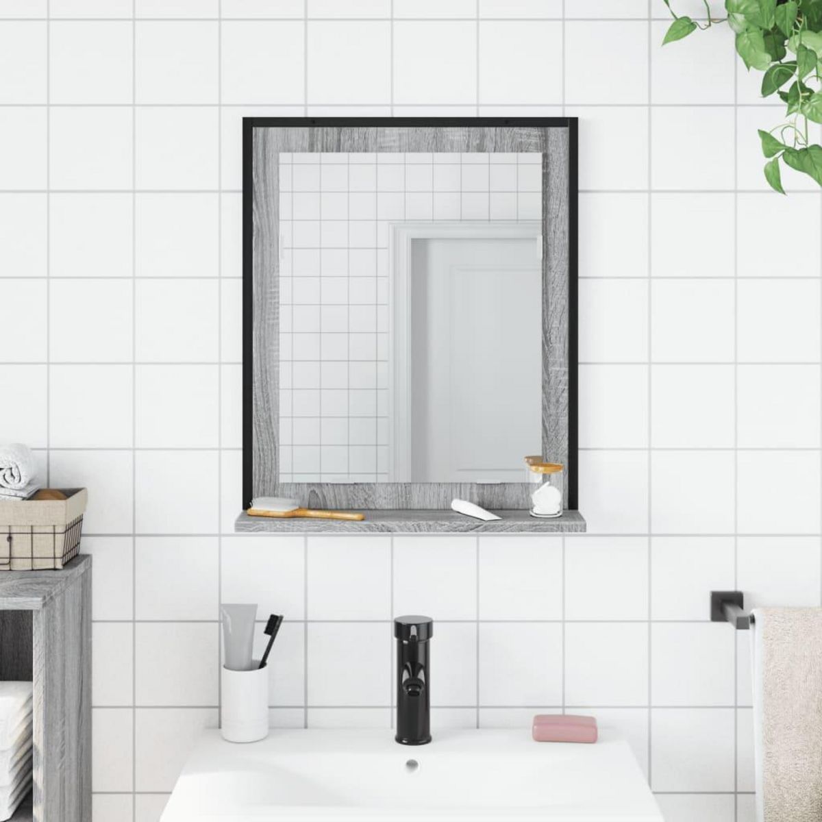 VIDAXL Miroir de salle de bain et etagere sonoma gris bois ingenierie