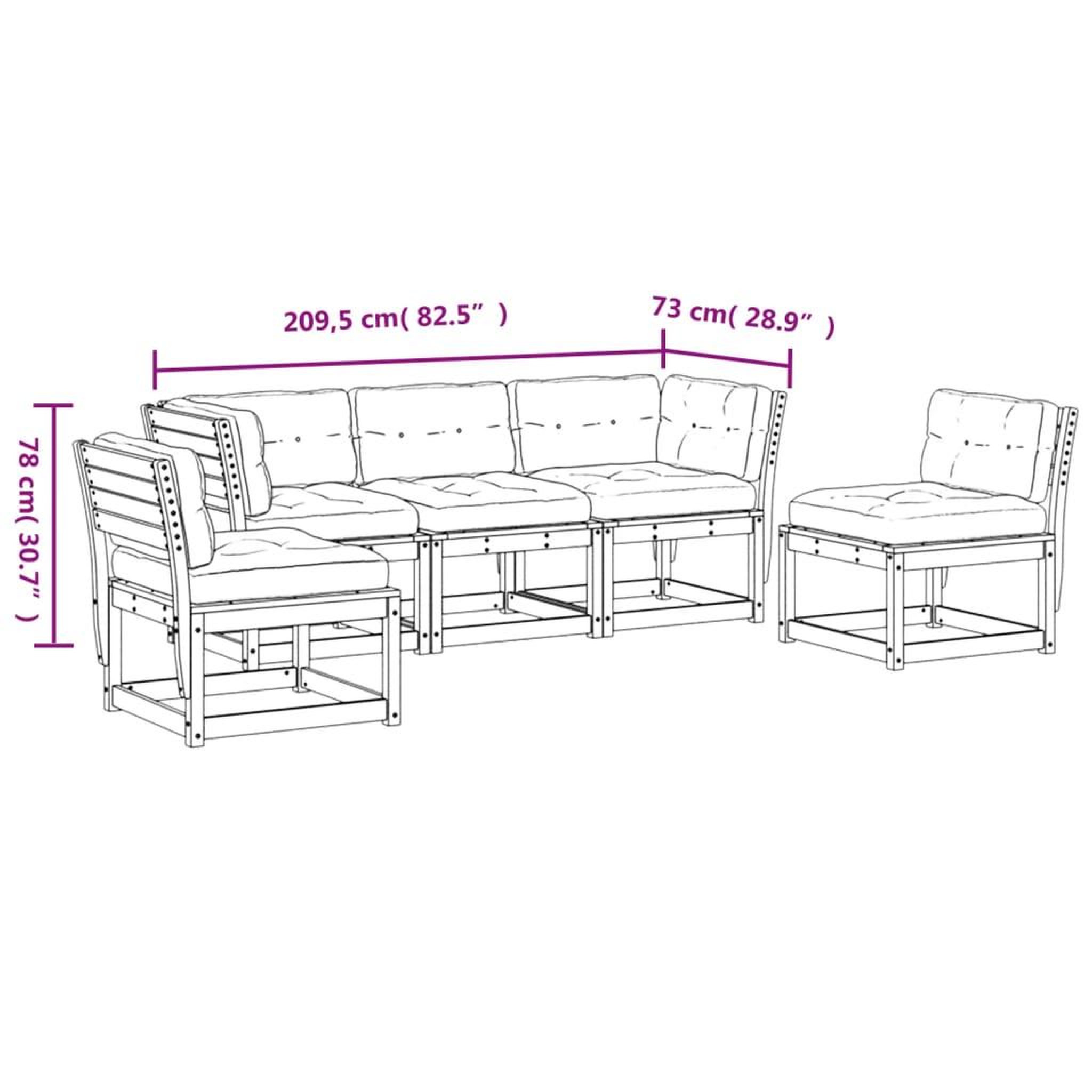 Voir la diapositive 6 : VIDAXL Salon de jardin 5 pcs avec coussins blanc bois massif de pin