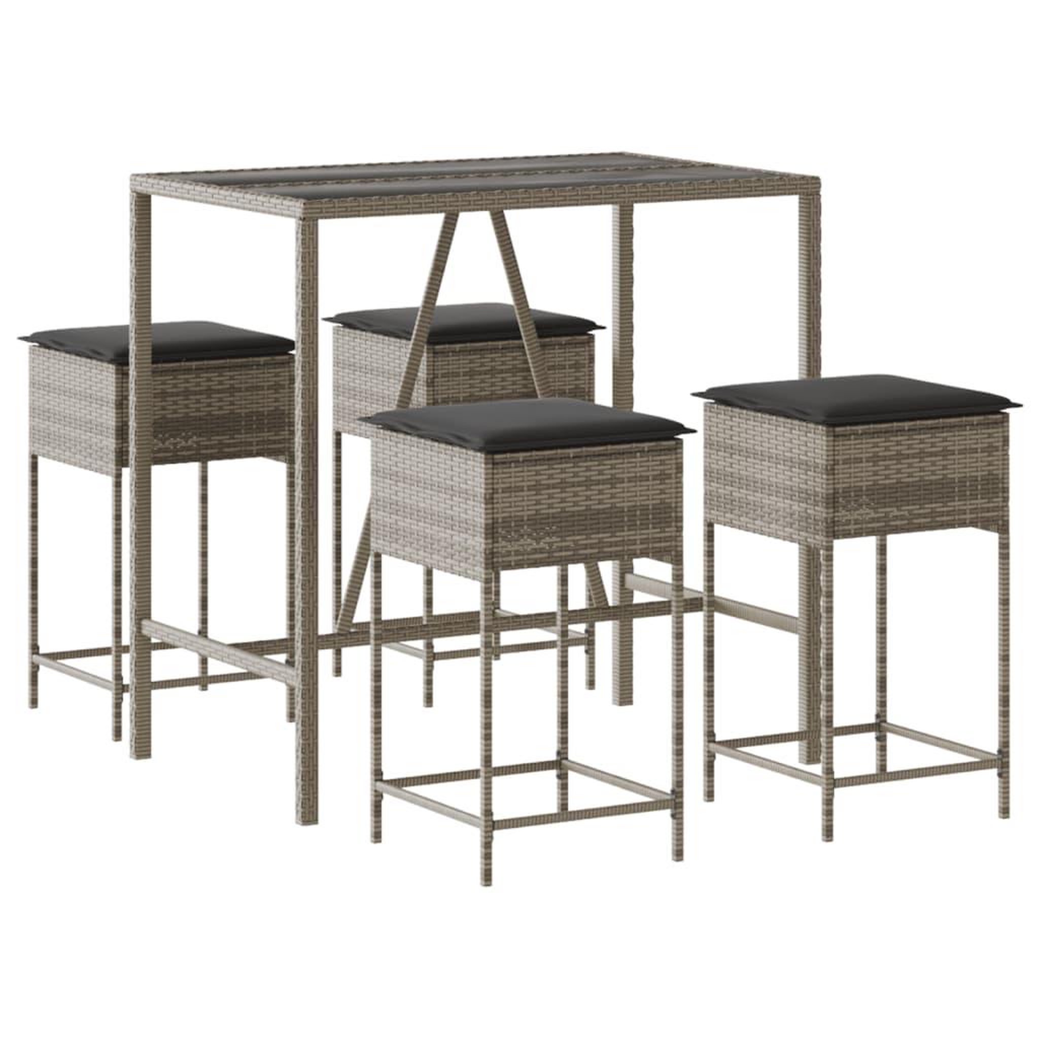 Voir la diapositive 2 : VIDAXL Ensemble de bar de jardin 5 pcs avec coussins gris poly rotin